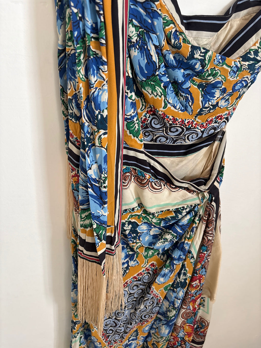 ANTHROPOLOGIE SILK One-Shoulder Printed Midi Dress M