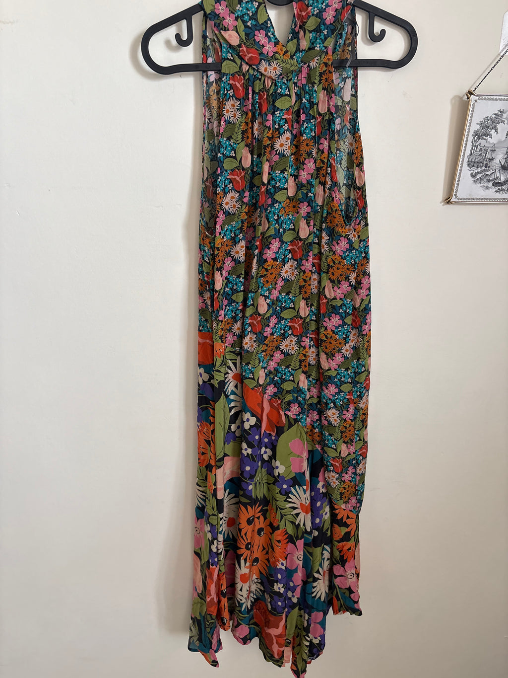 Anthropologie Halter Asymmetrical Silk Midi Dress S