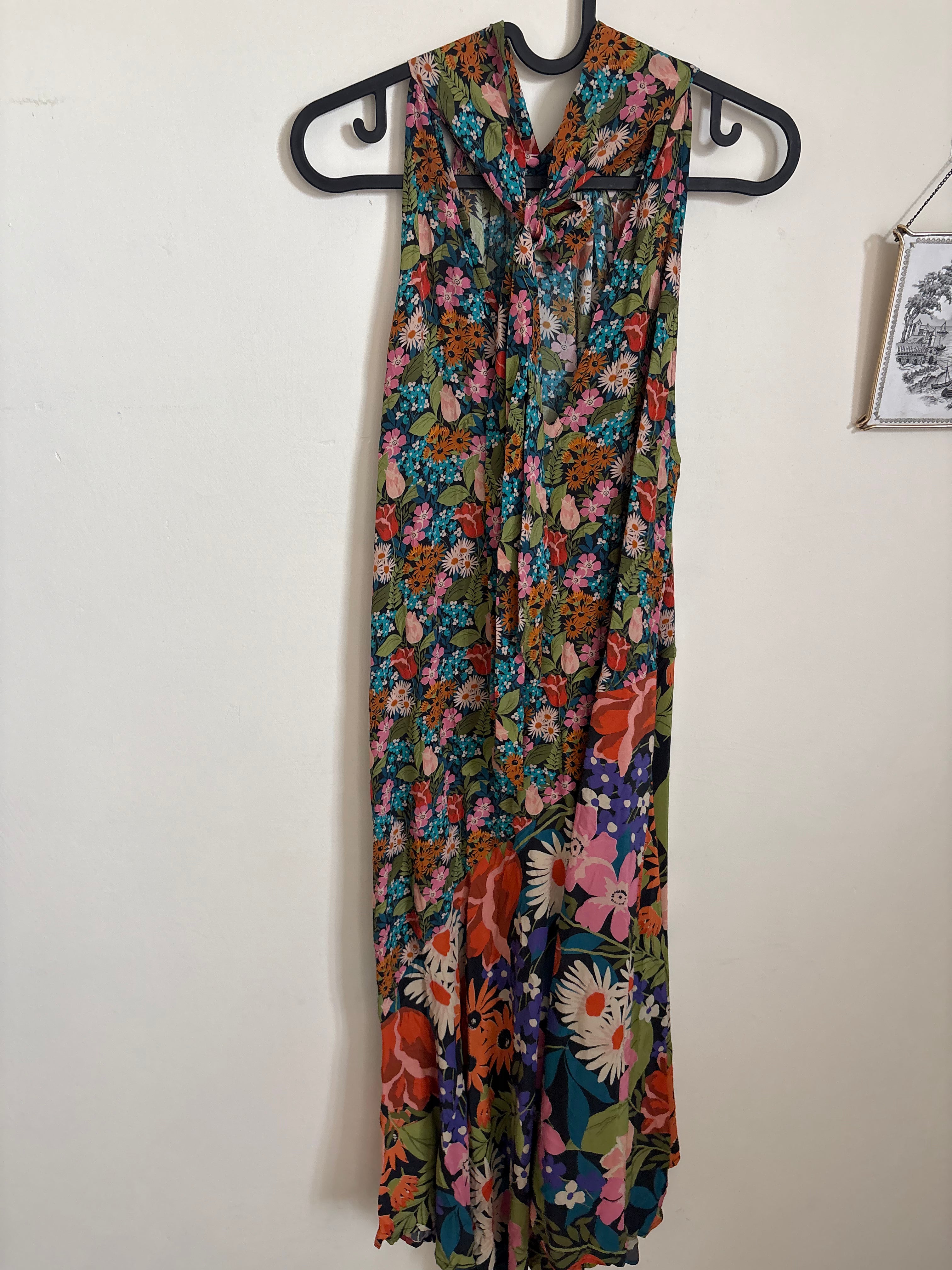 Anthropologie Halter Asymmetrical Silk Midi Dress S