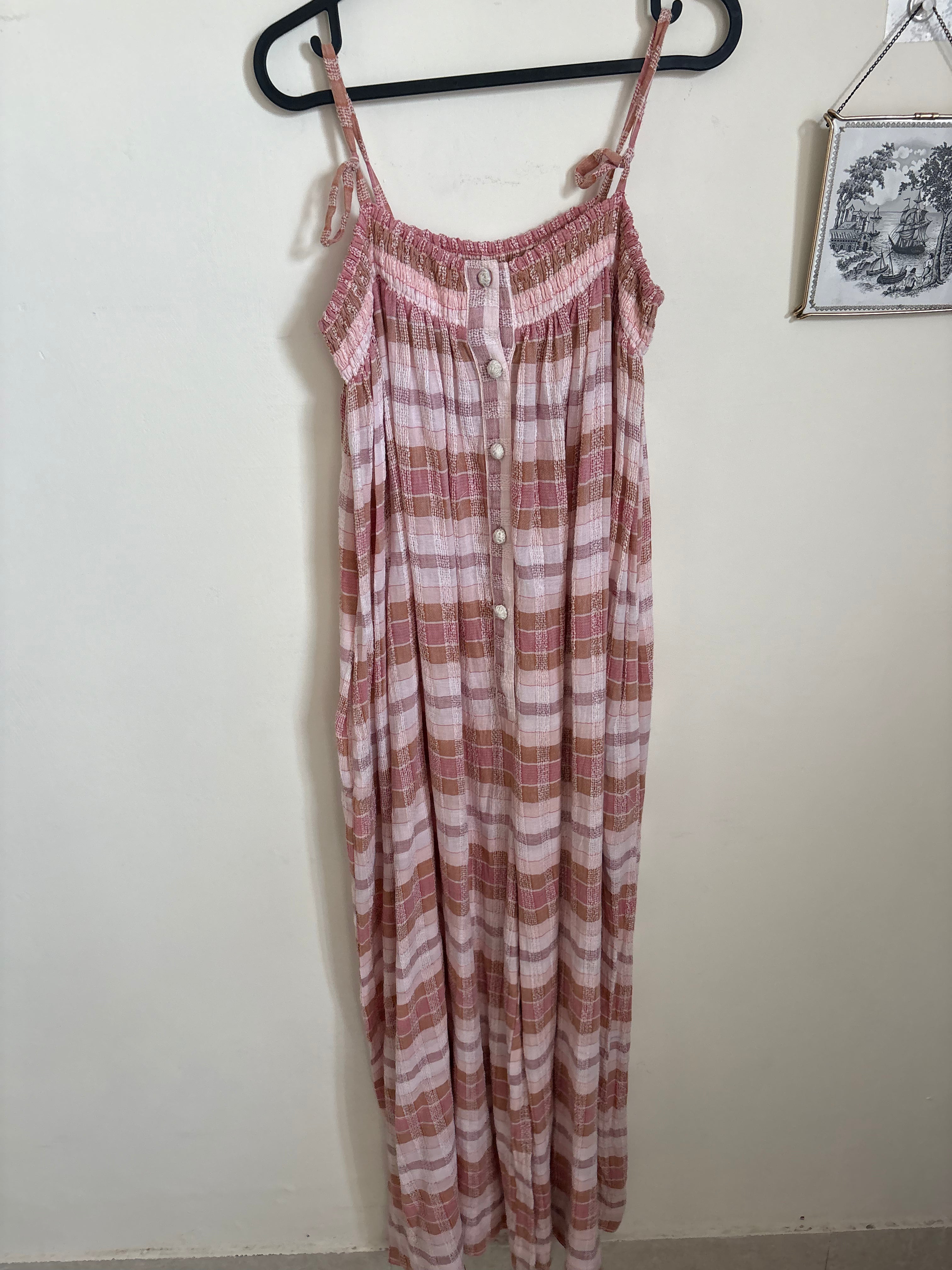 FLARED COTTON CHECK JUMPSUIT S-L