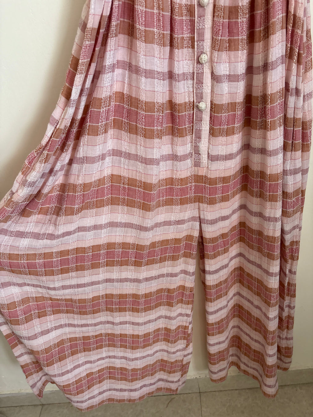 FLARED COTTON CHECK JUMPSUIT S-L