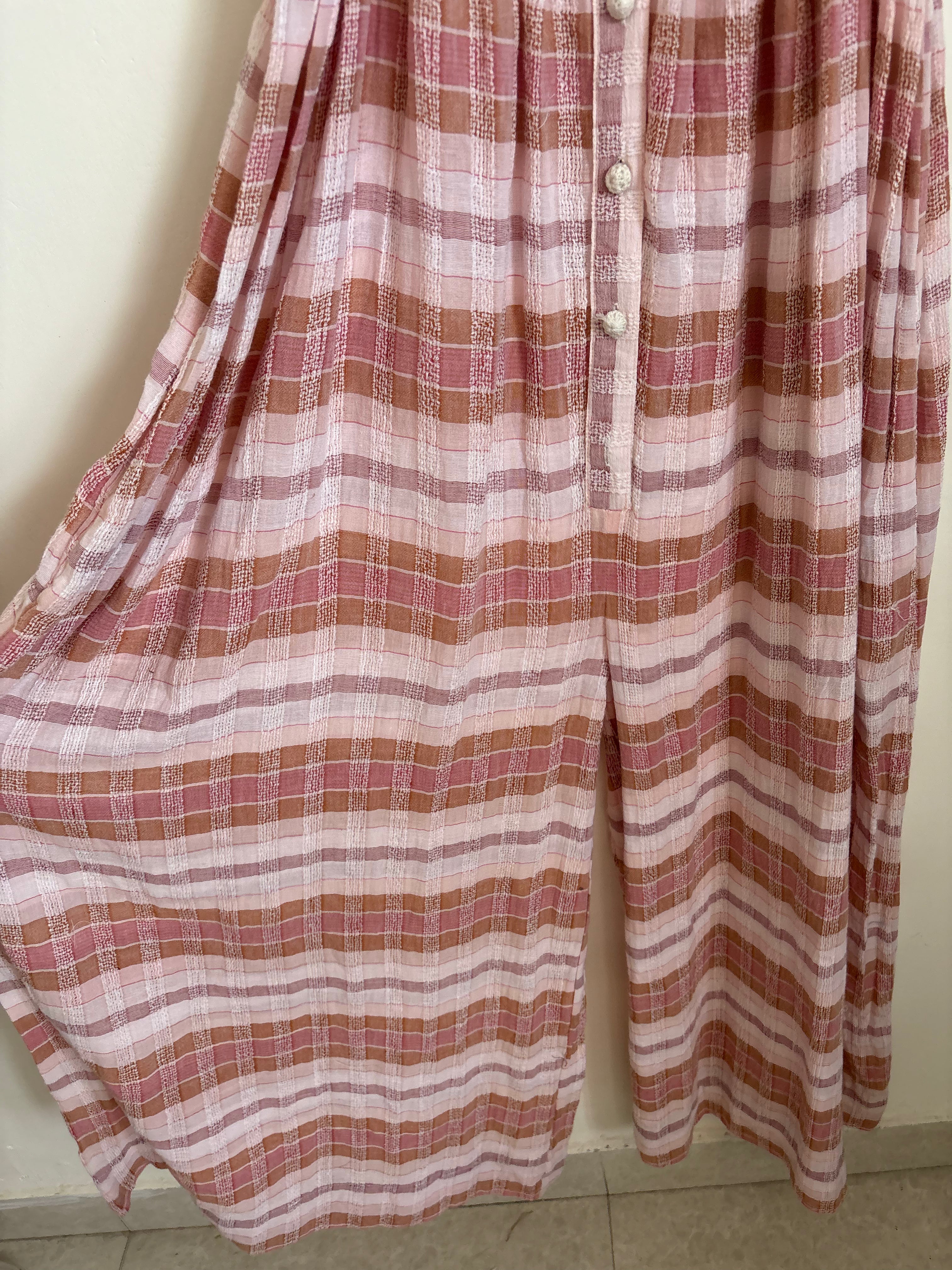 FLARED COTTON CHECK JUMPSUIT S-L