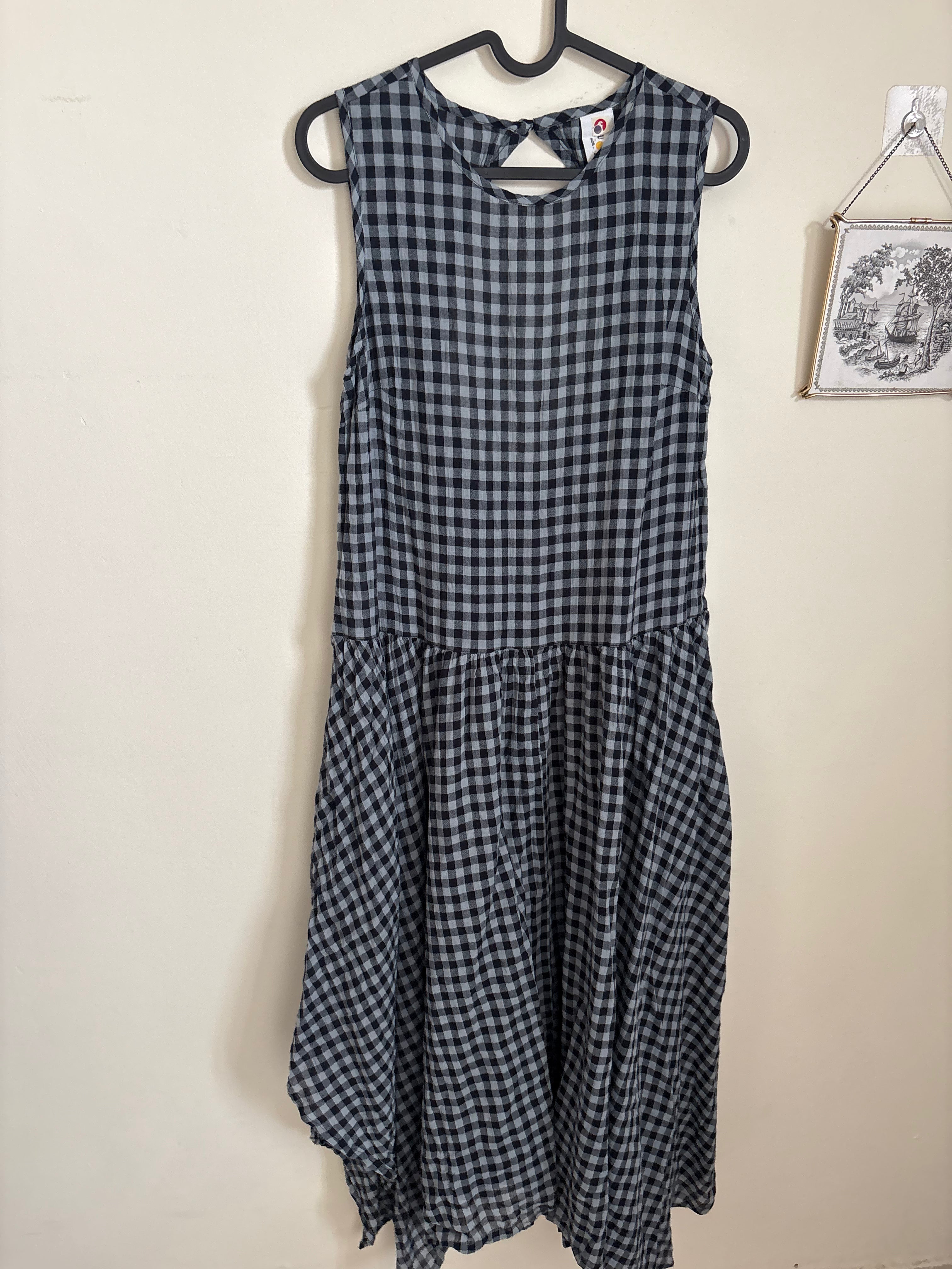 COLLUSION check trapeze smock asym hem midi dress in multi UK 8