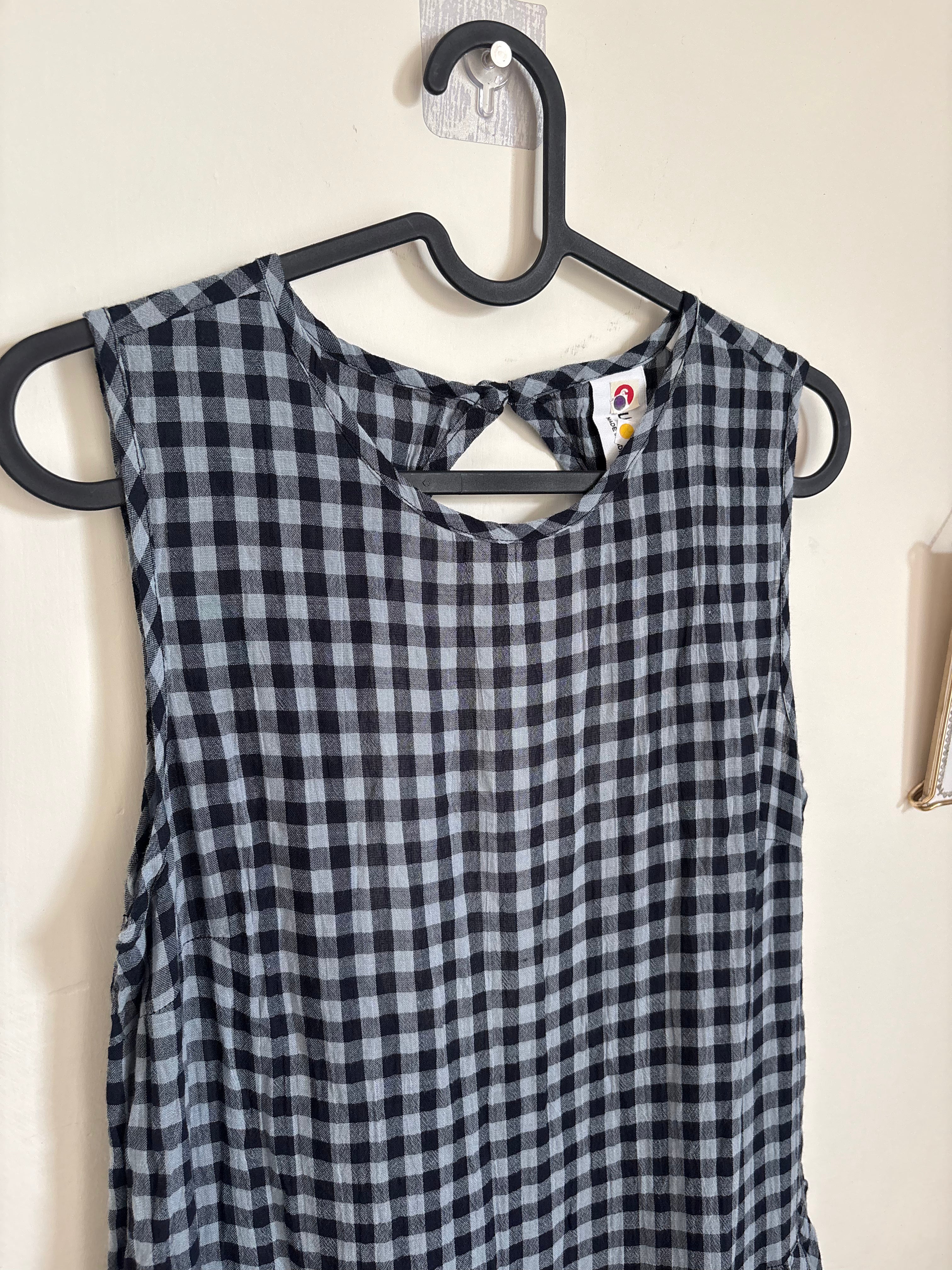 COLLUSION check trapeze smock asym hem midi dress in multi UK 8