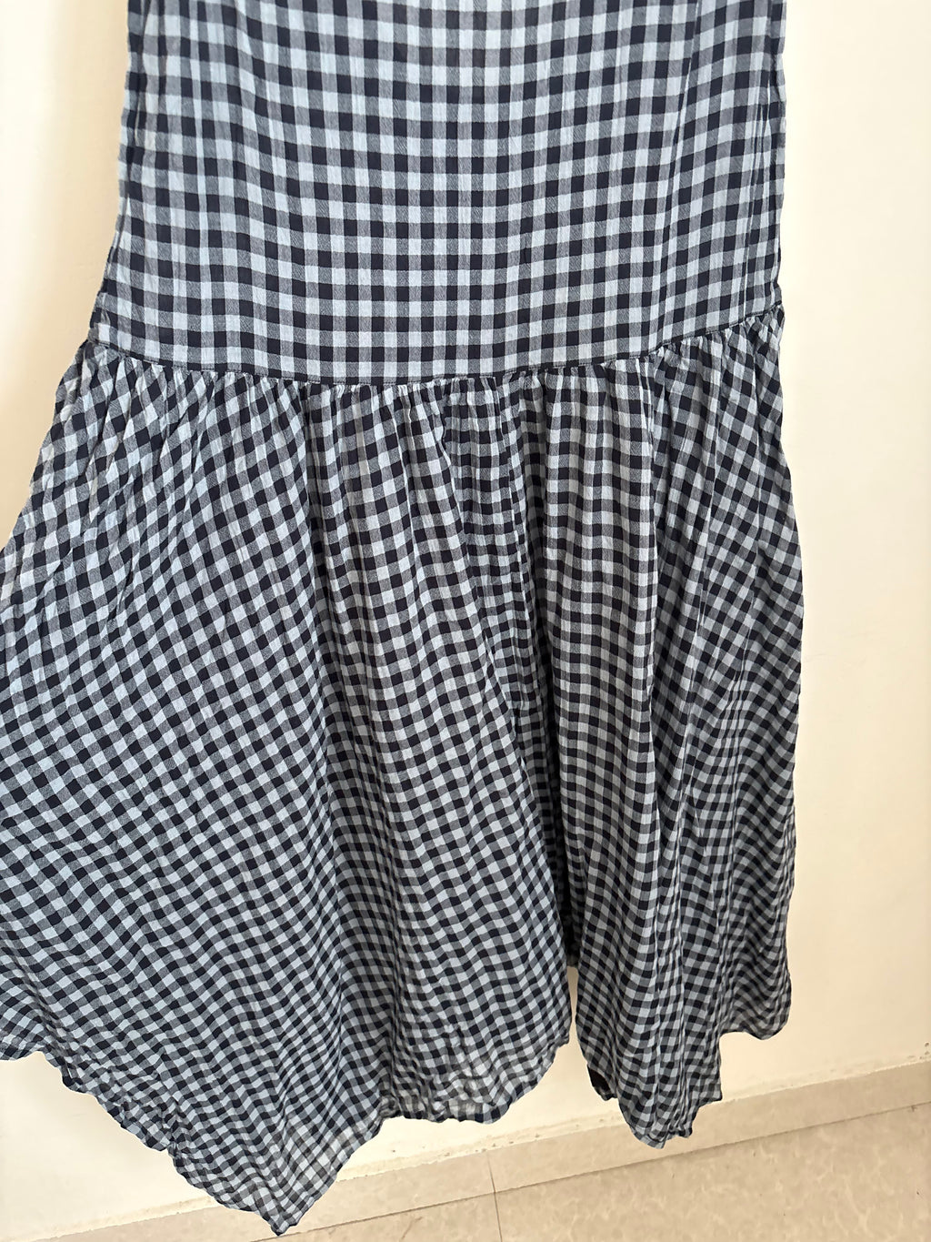 COLLUSION check trapeze smock asym hem midi dress in multi UK 8