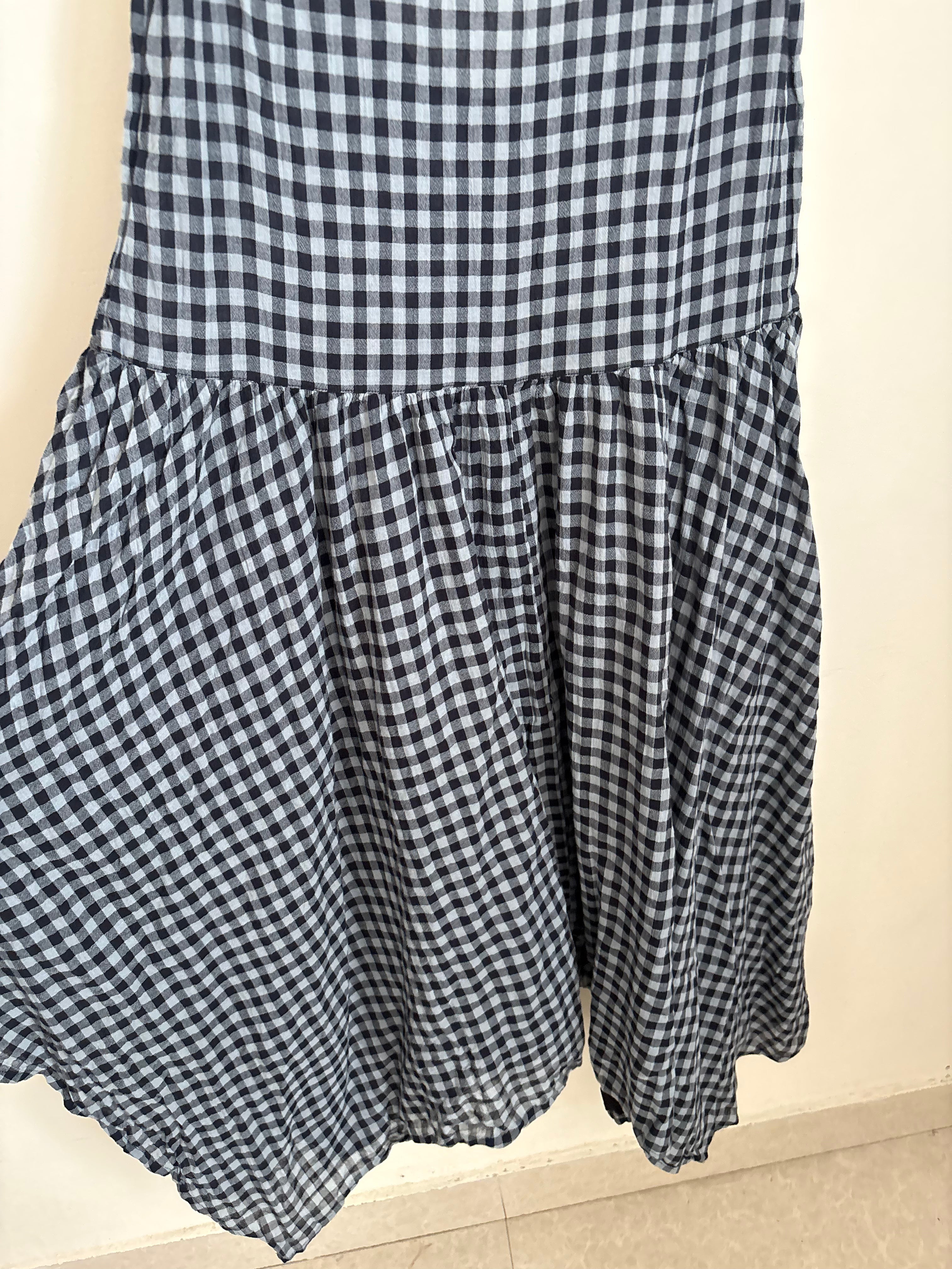 COLLUSION check trapeze smock asym hem midi dress in multi UK 8