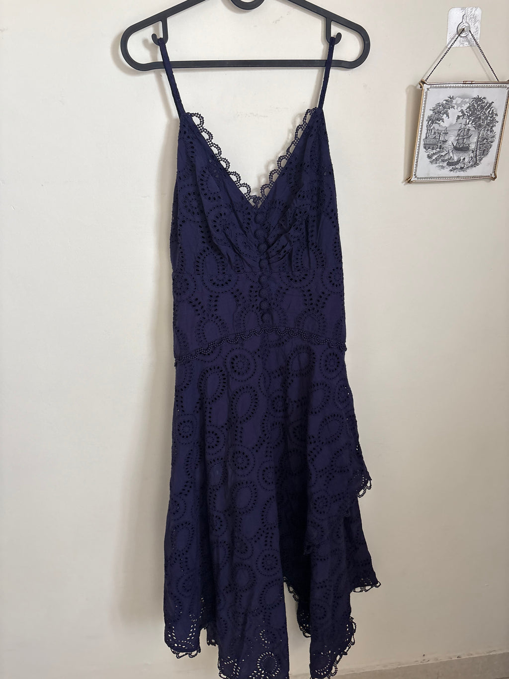 Blue asymmetrical eyelet dress S/M