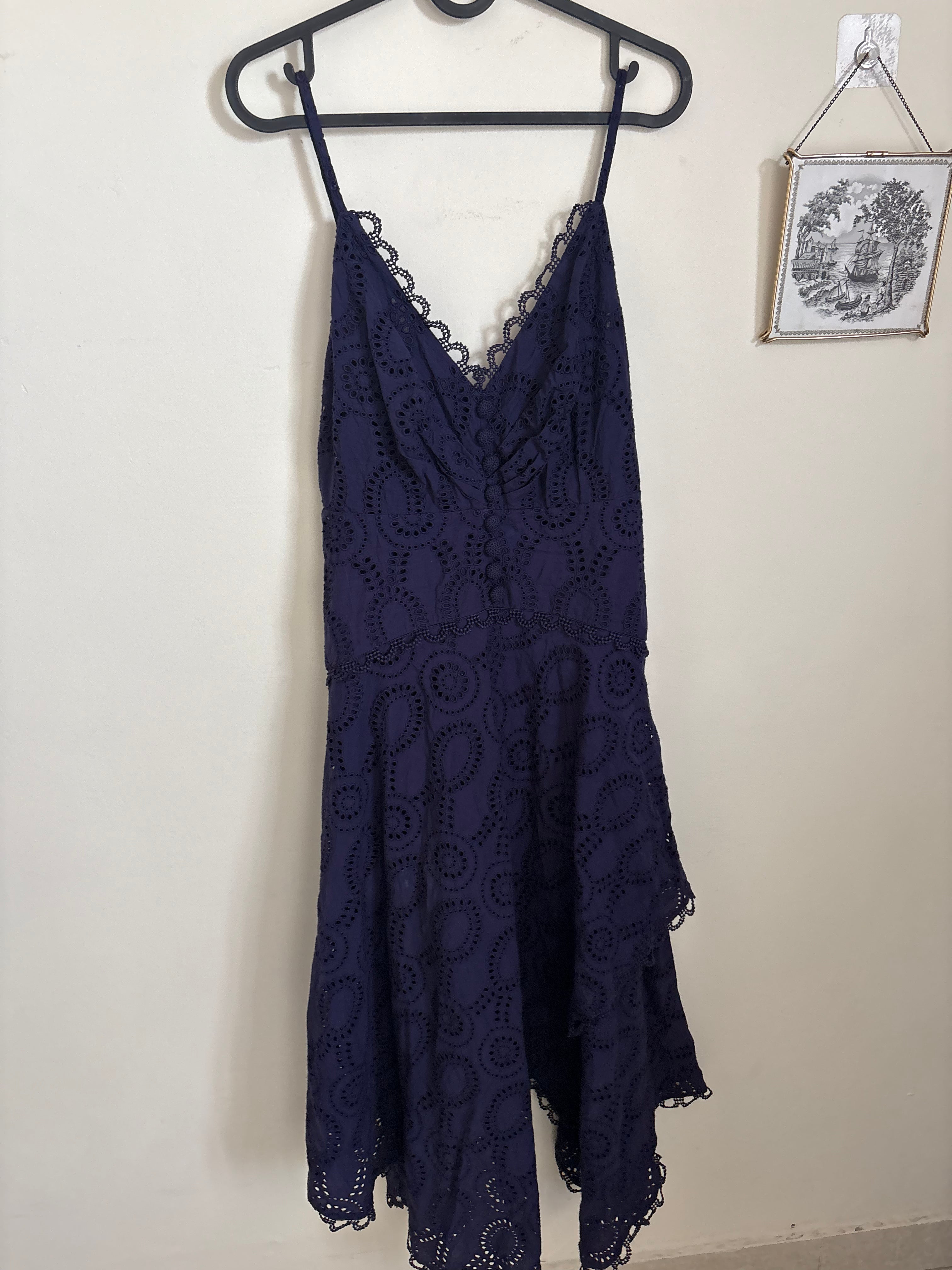 Blue asymmetrical eyelet dress S/M