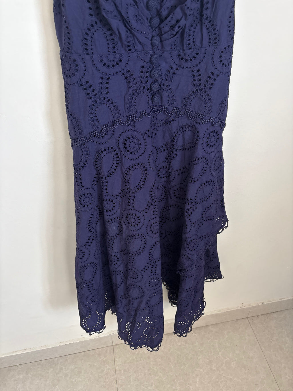 Blue asymmetrical eyelet dress S/M