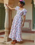 PINK CITY PRINTS Spring Iris Evelyn Dress In Pink XS/S