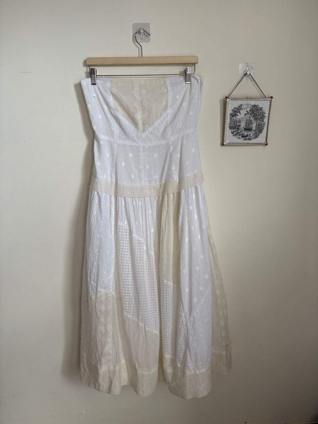 COTTON PATCHWORK STRAPLESS DRESS M