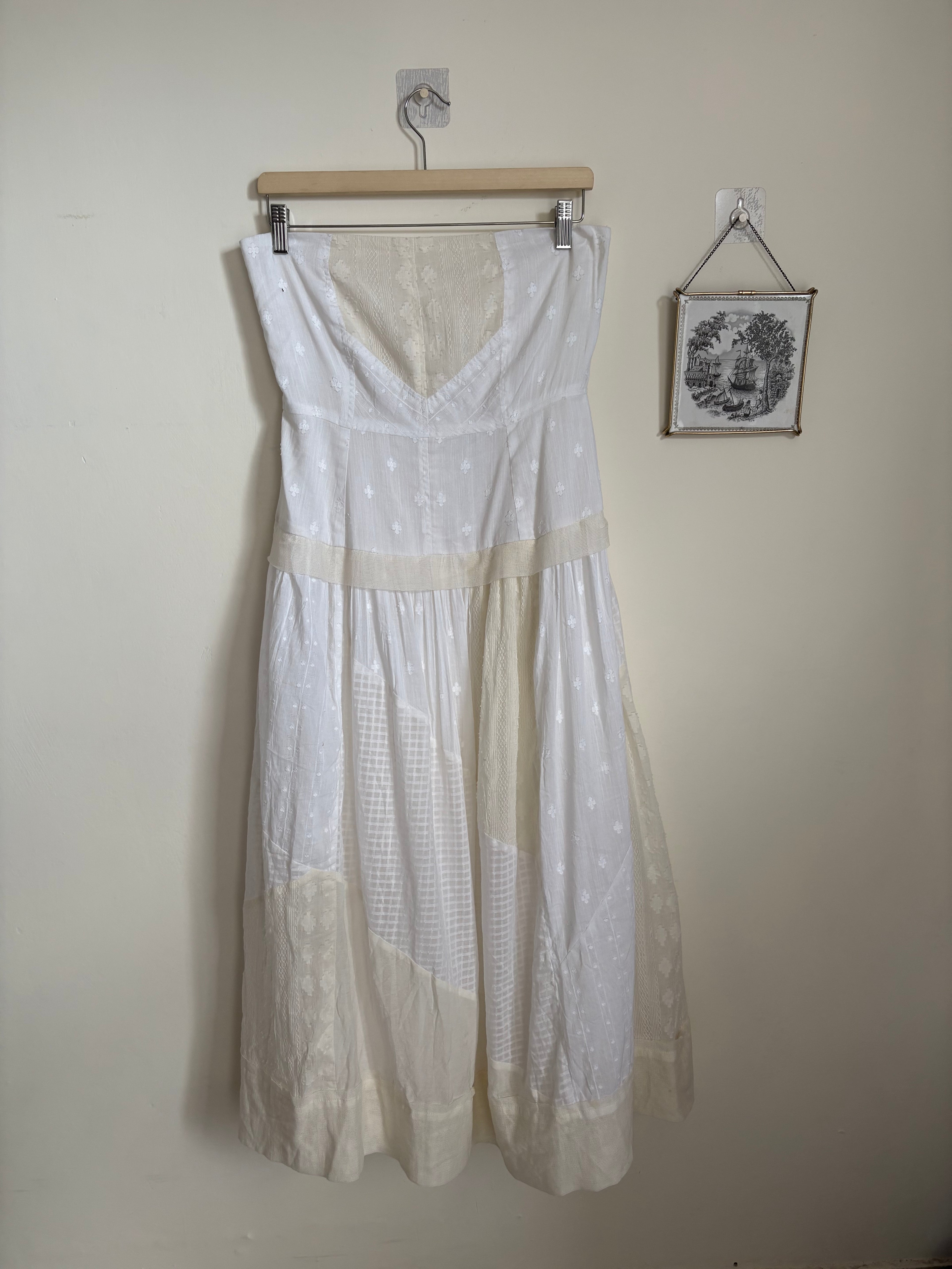COTTON PATCHWORK STRAPLESS DRESS M