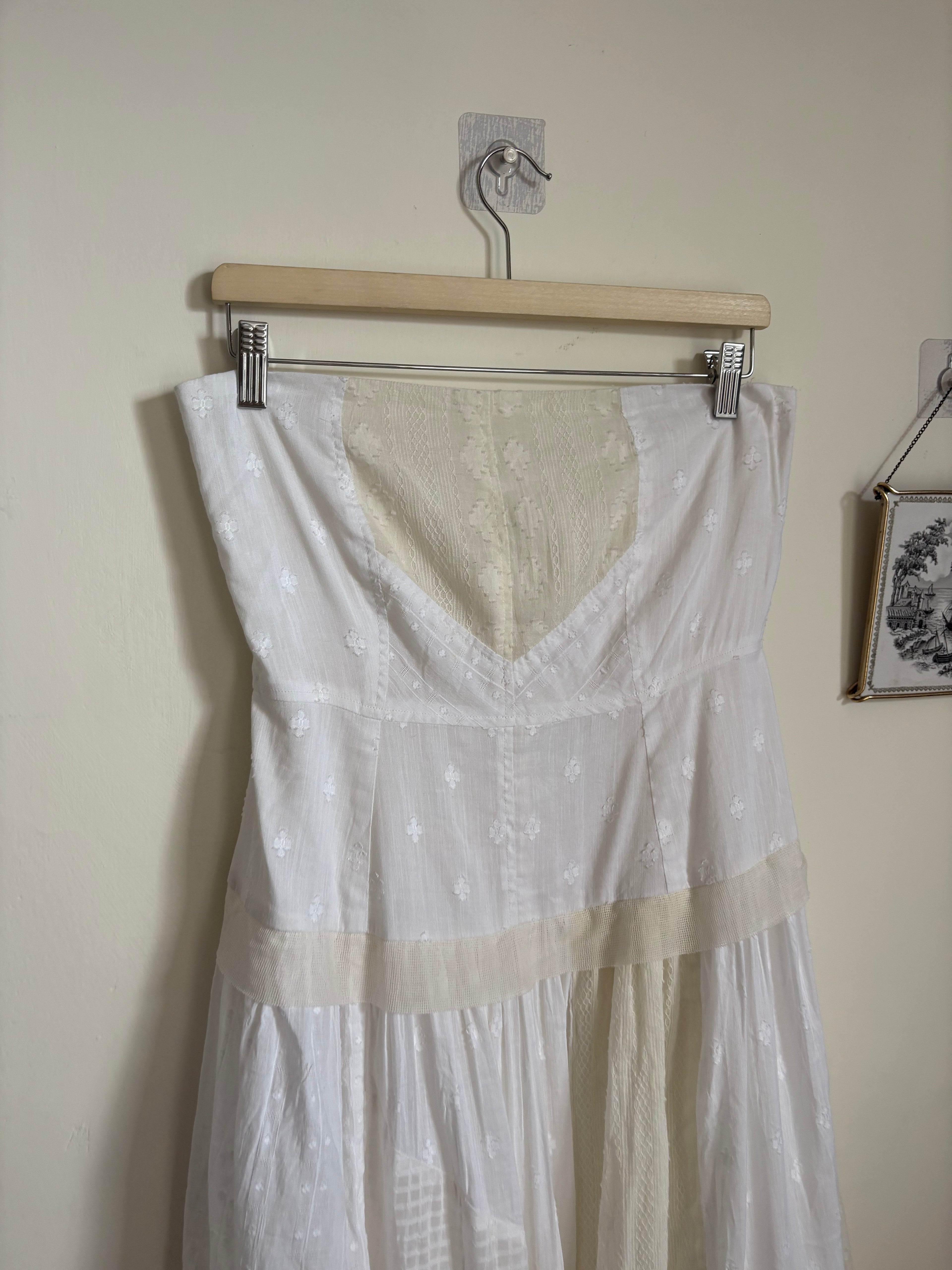 COTTON PATCHWORK STRAPLESS DRESS M