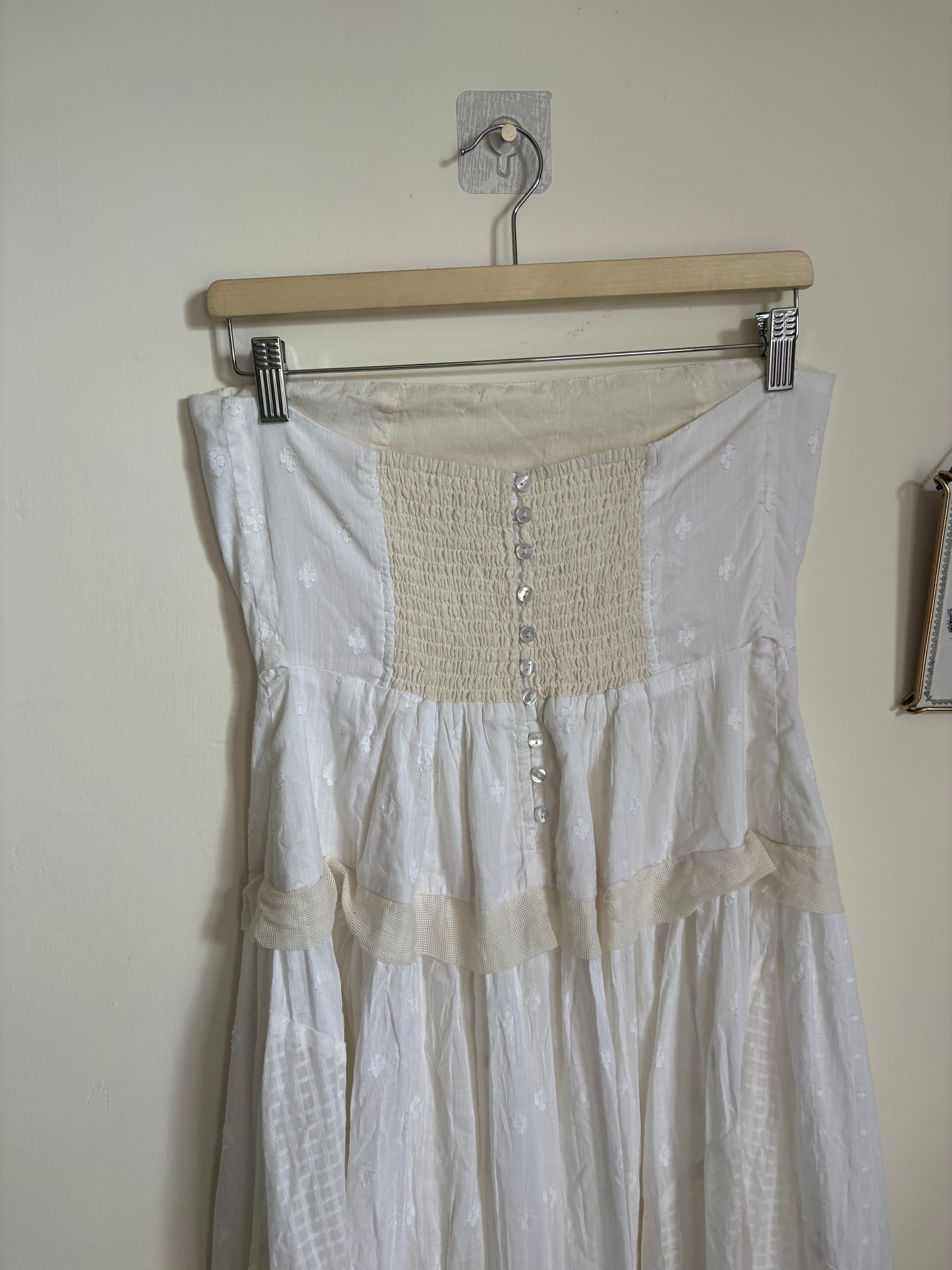 COTTON PATCHWORK STRAPLESS DRESS M