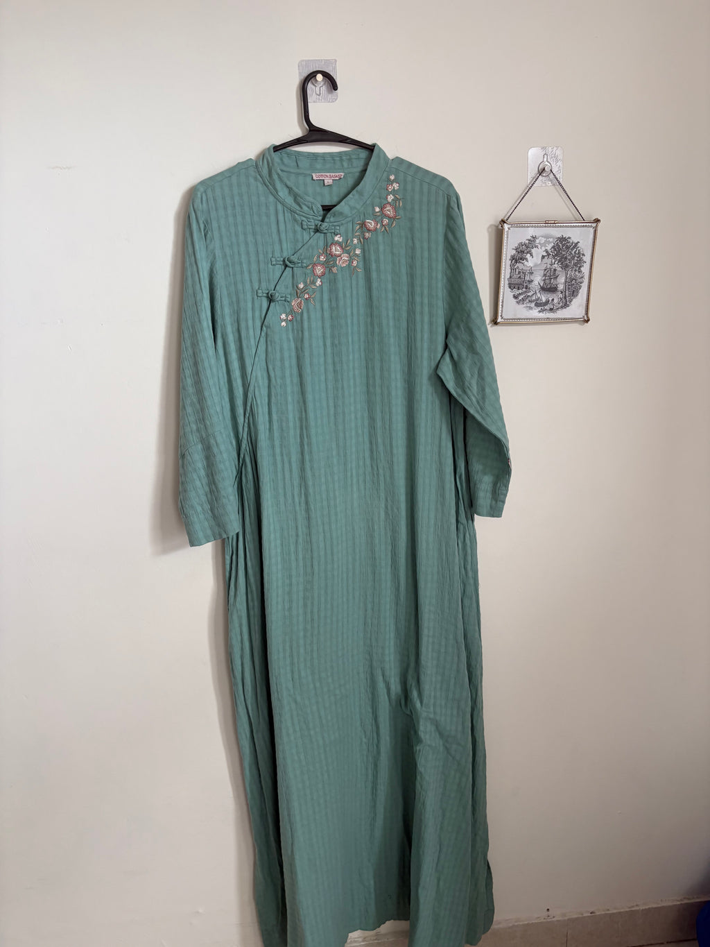 COTTON BASKET COTTON MANDARIN COLLAR DRESS L