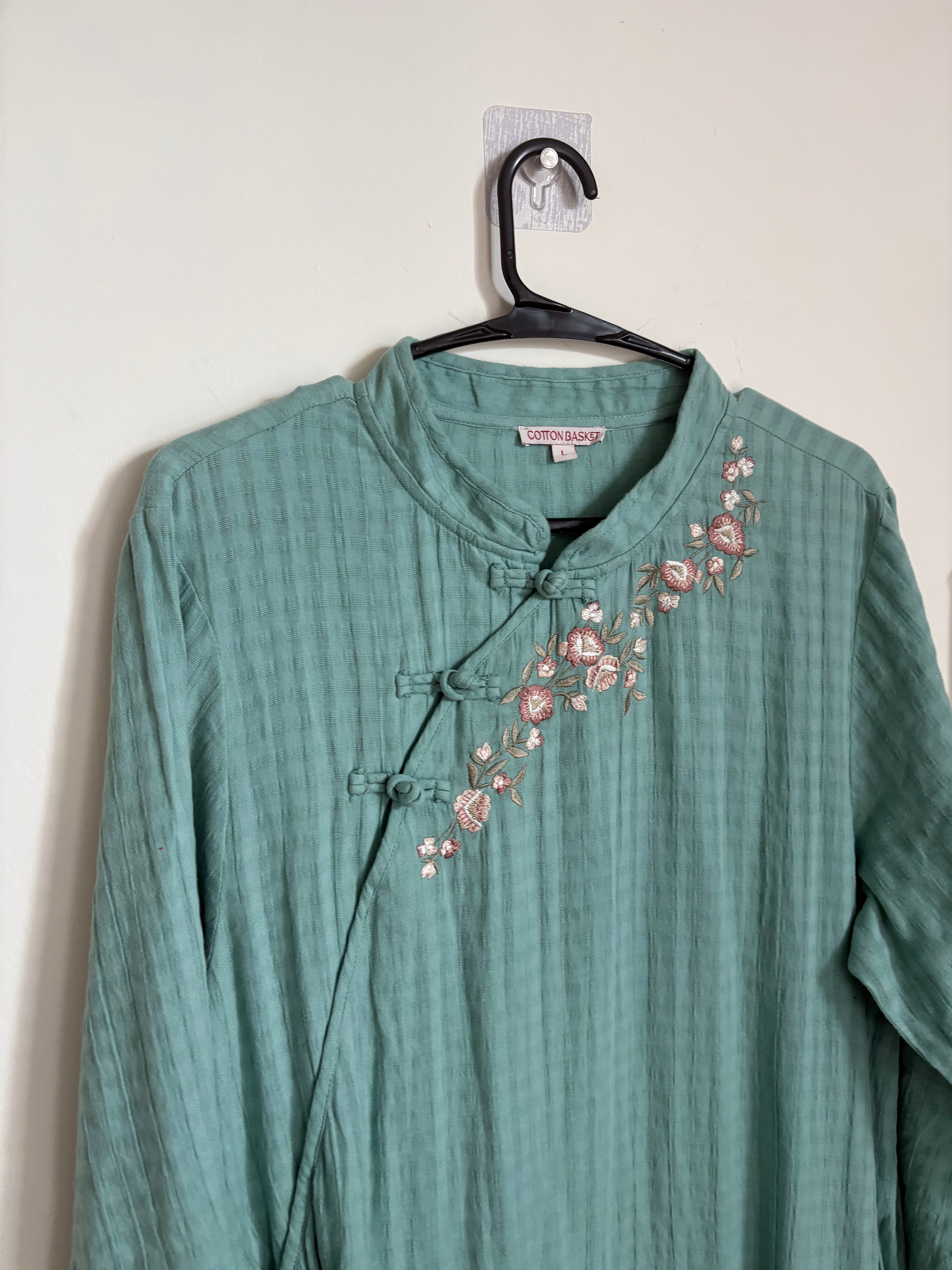 COTTON BASKET COTTON MANDARIN COLLAR DRESS L