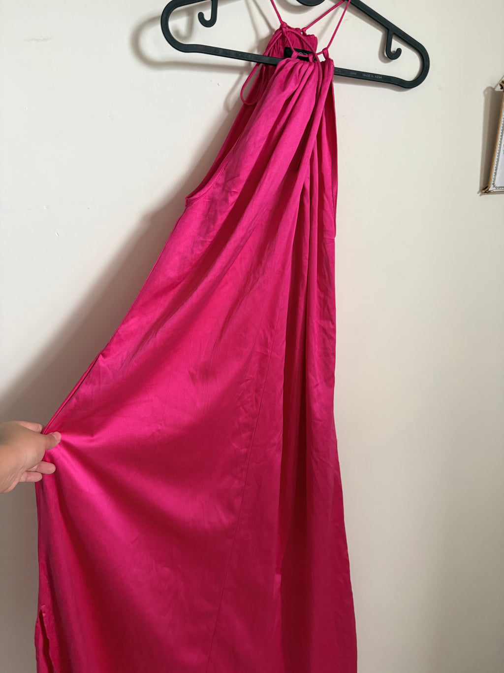BEBE PINK SATIN HALTER DRESS