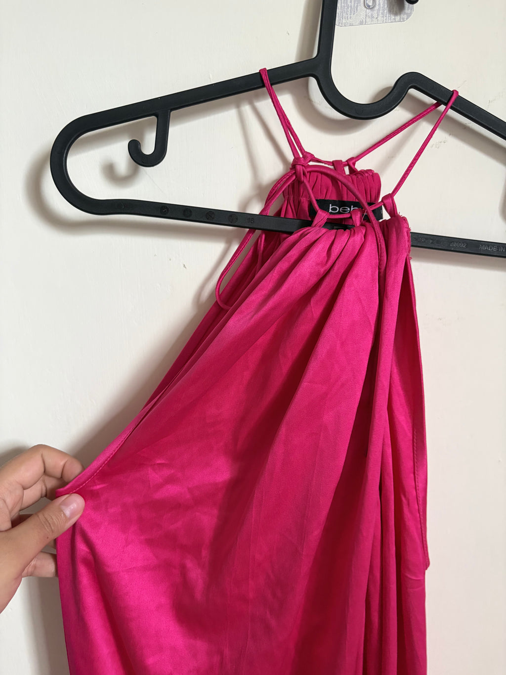 BEBE PINK SATIN HALTER DRESS