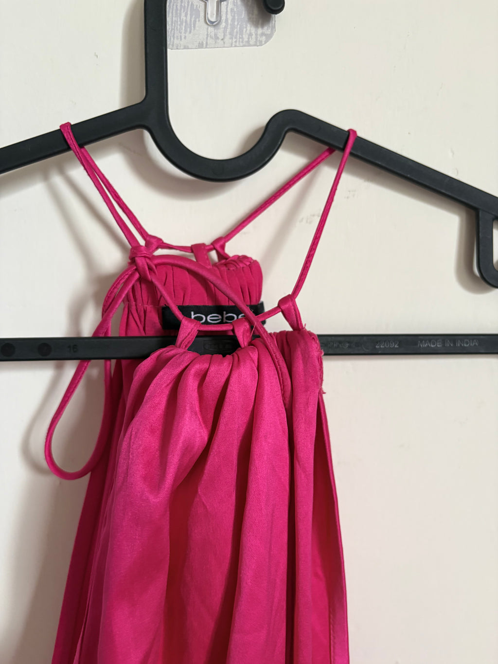 BEBE PINK SATIN HALTER DRESS