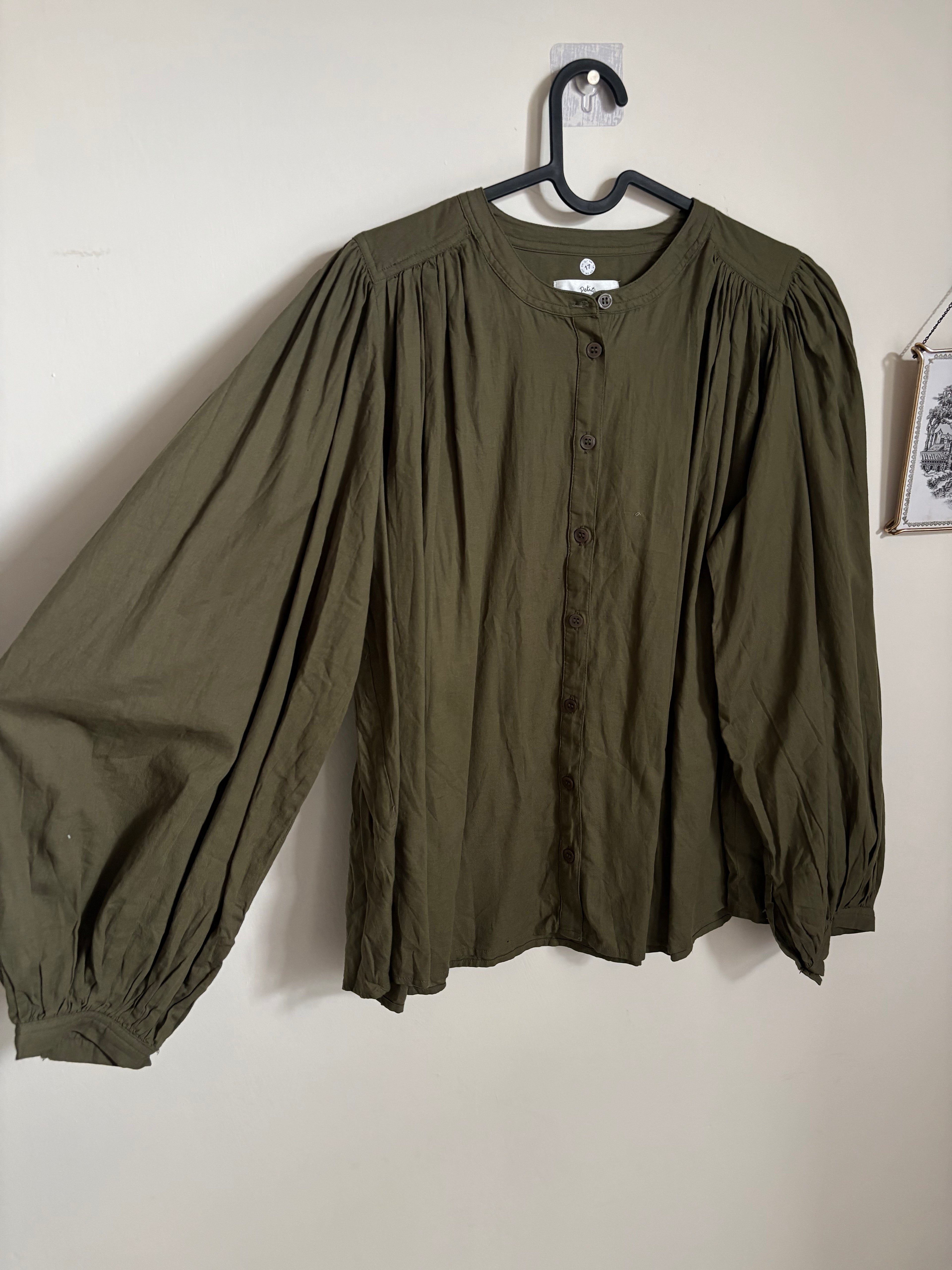 Des Petits Hauts Loose-fit cotton round-neck blouse - Green – RONNIE S