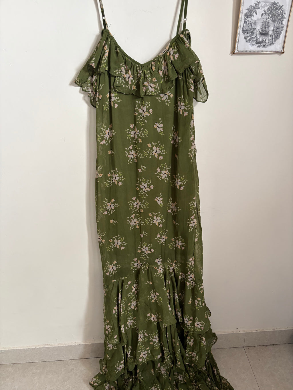 BHLDN Ramy Ruffle Chiffon Maxi Dress  M