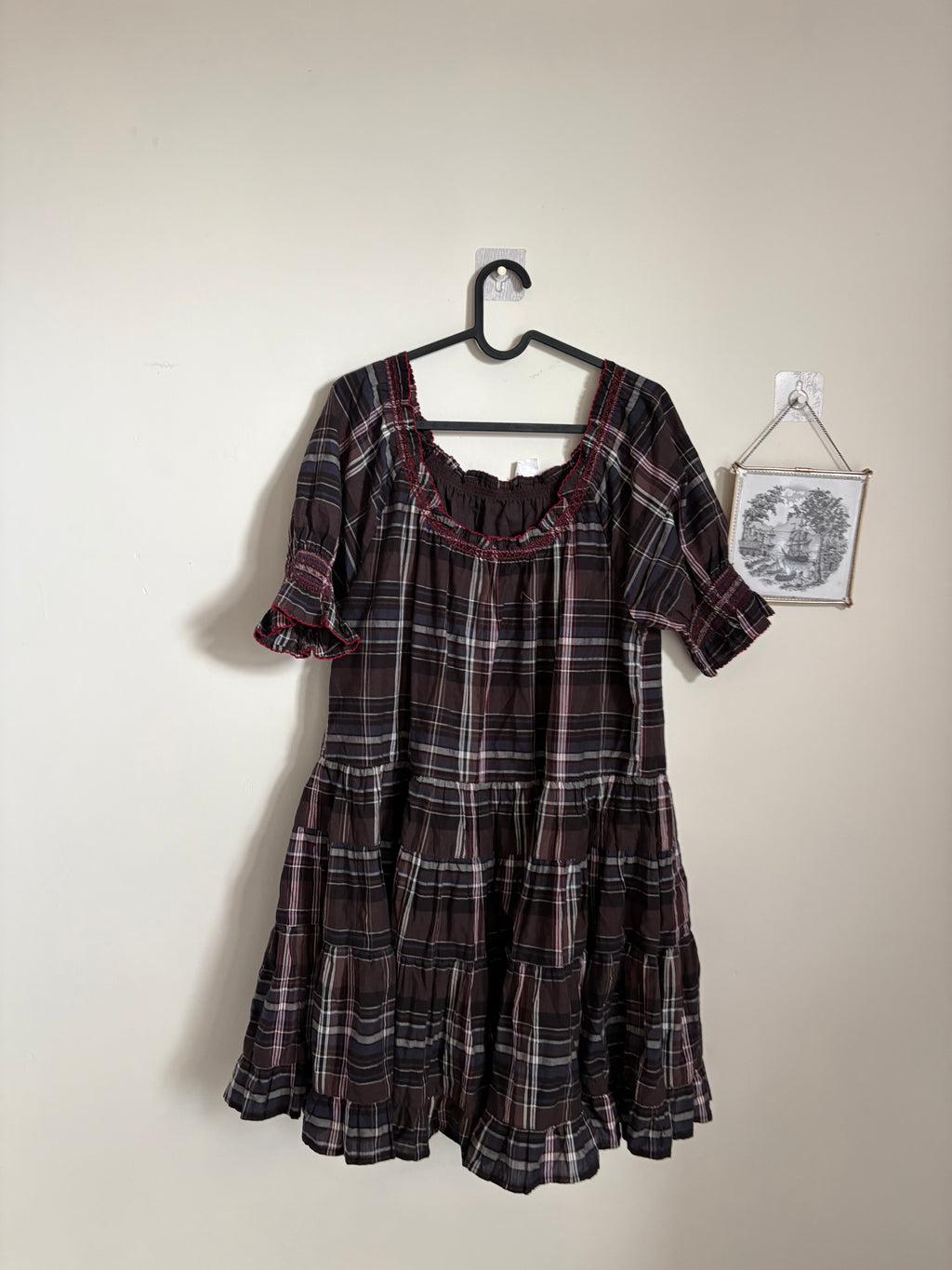 BROWN CHECK DRESS MINI SWING DRESS M/L