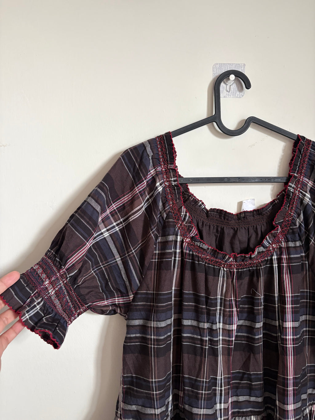 BROWN CHECK DRESS MINI SWING DRESS M/L