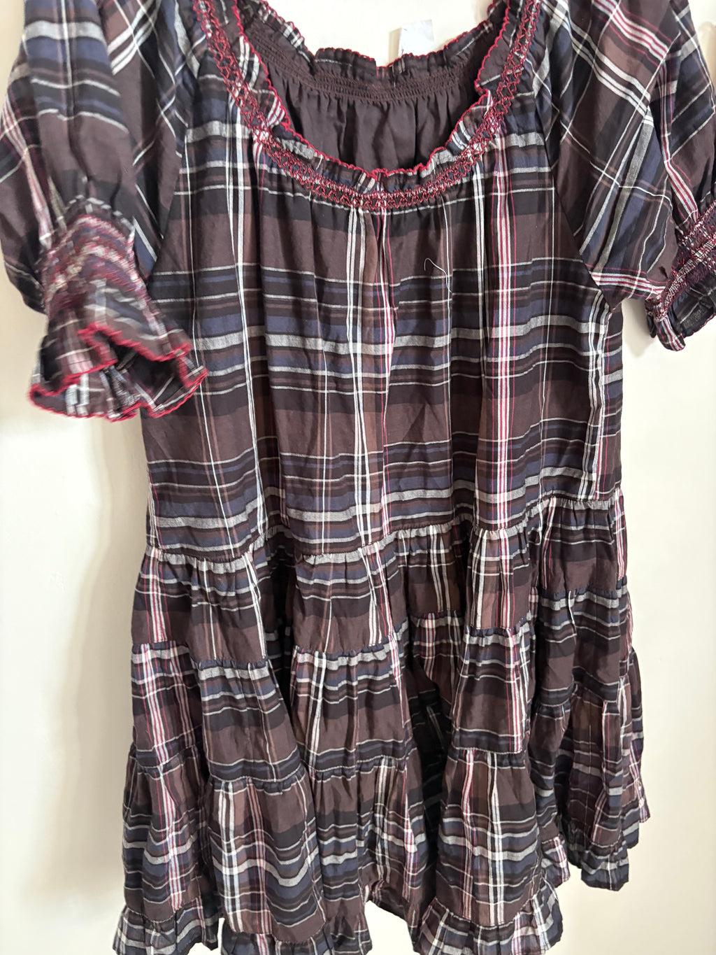 BROWN CHECK DRESS MINI SWING DRESS M/L