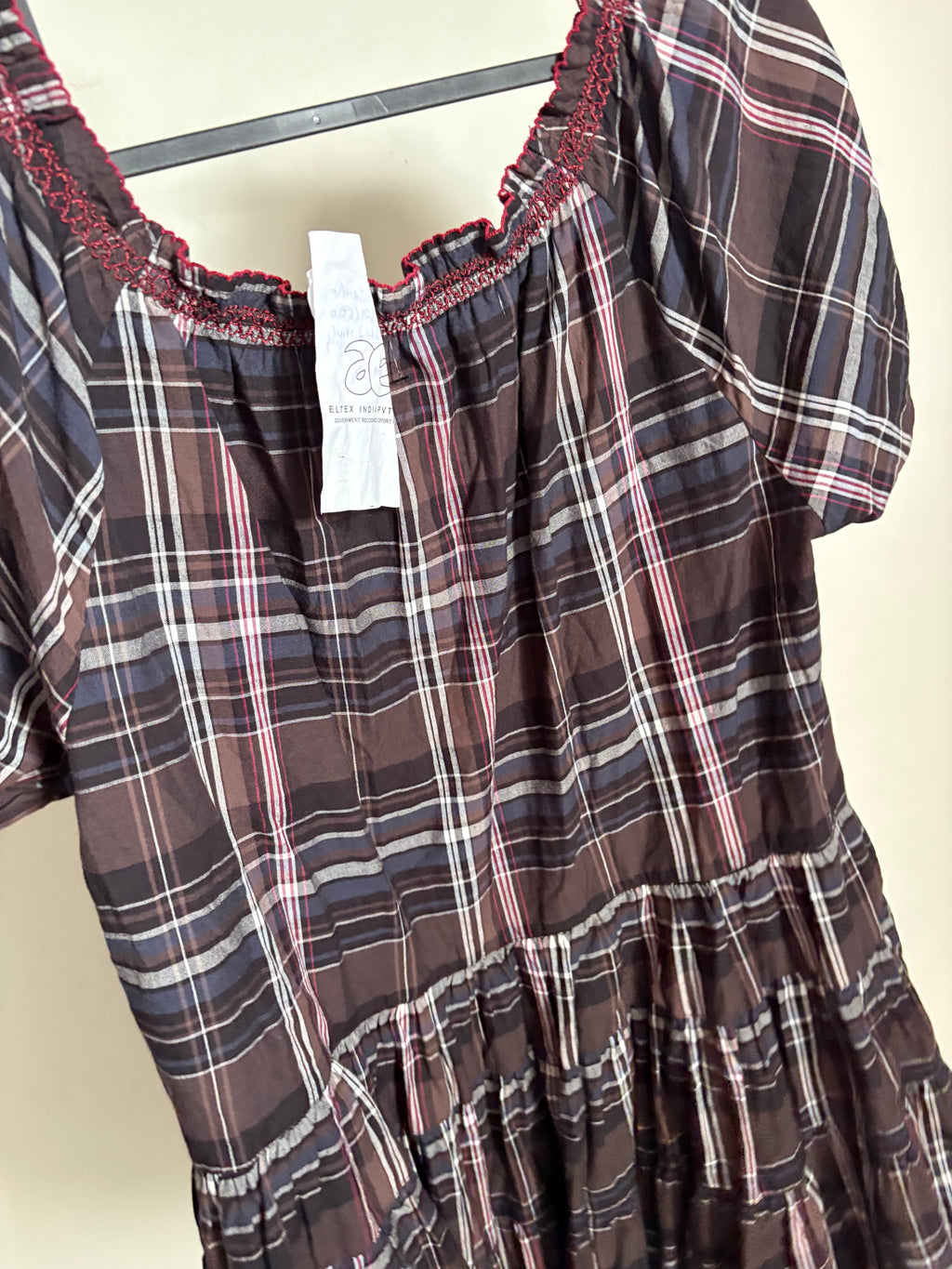 BROWN CHECK DRESS MINI SWING DRESS M/L
