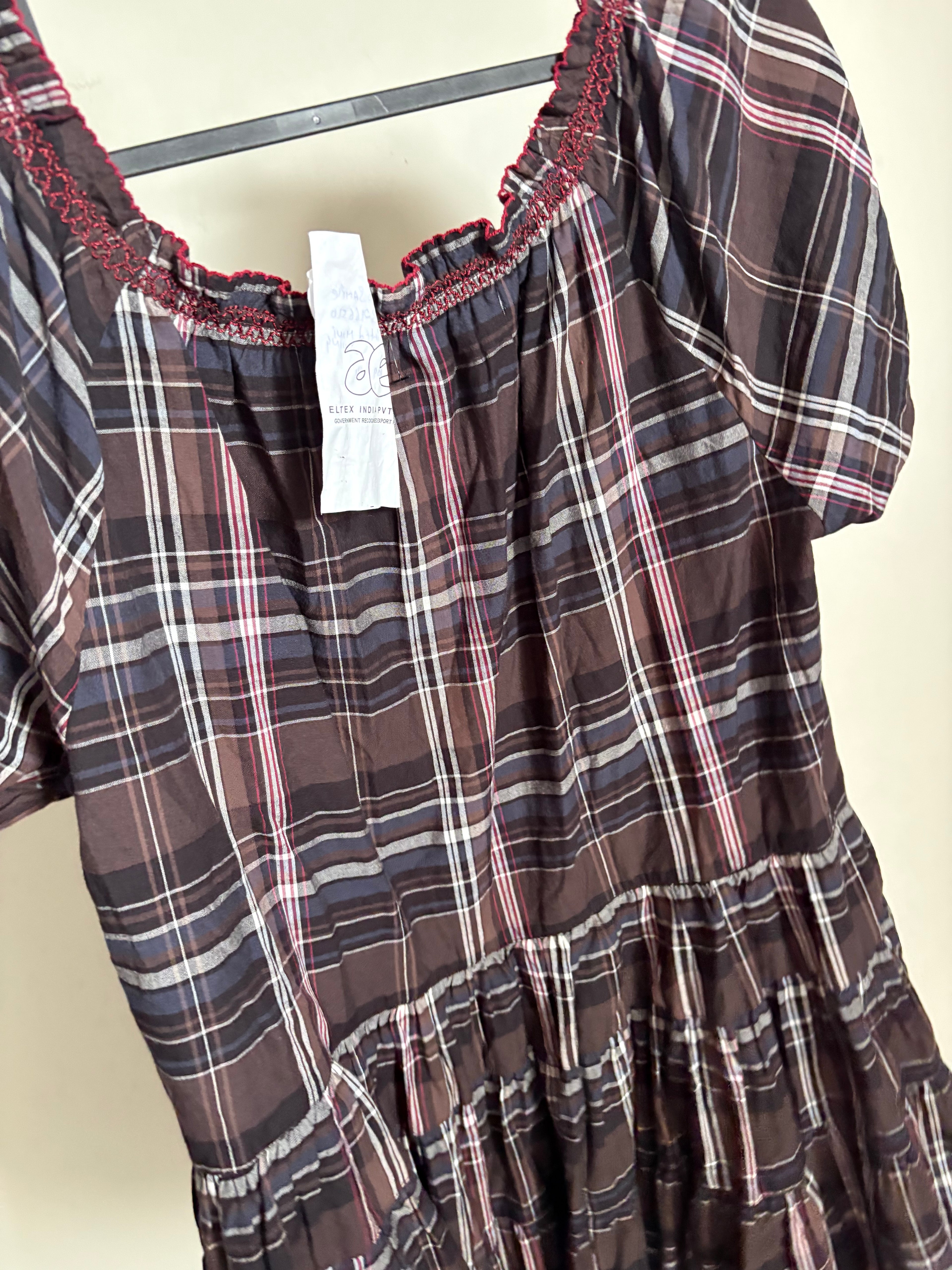BROWN CHECK DRESS MINI SWING DRESS M/L