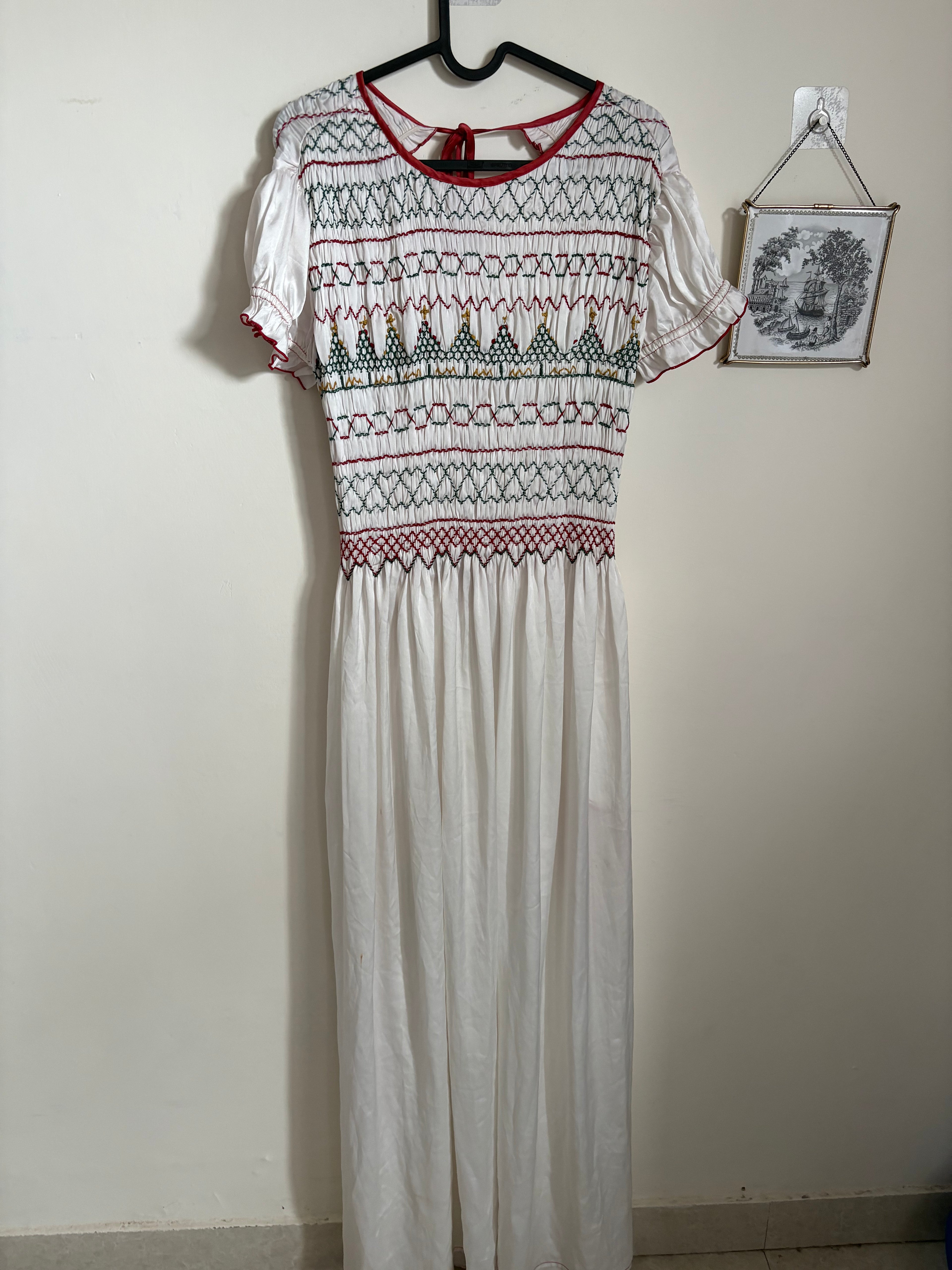SATIN SMOCKED DRESS M