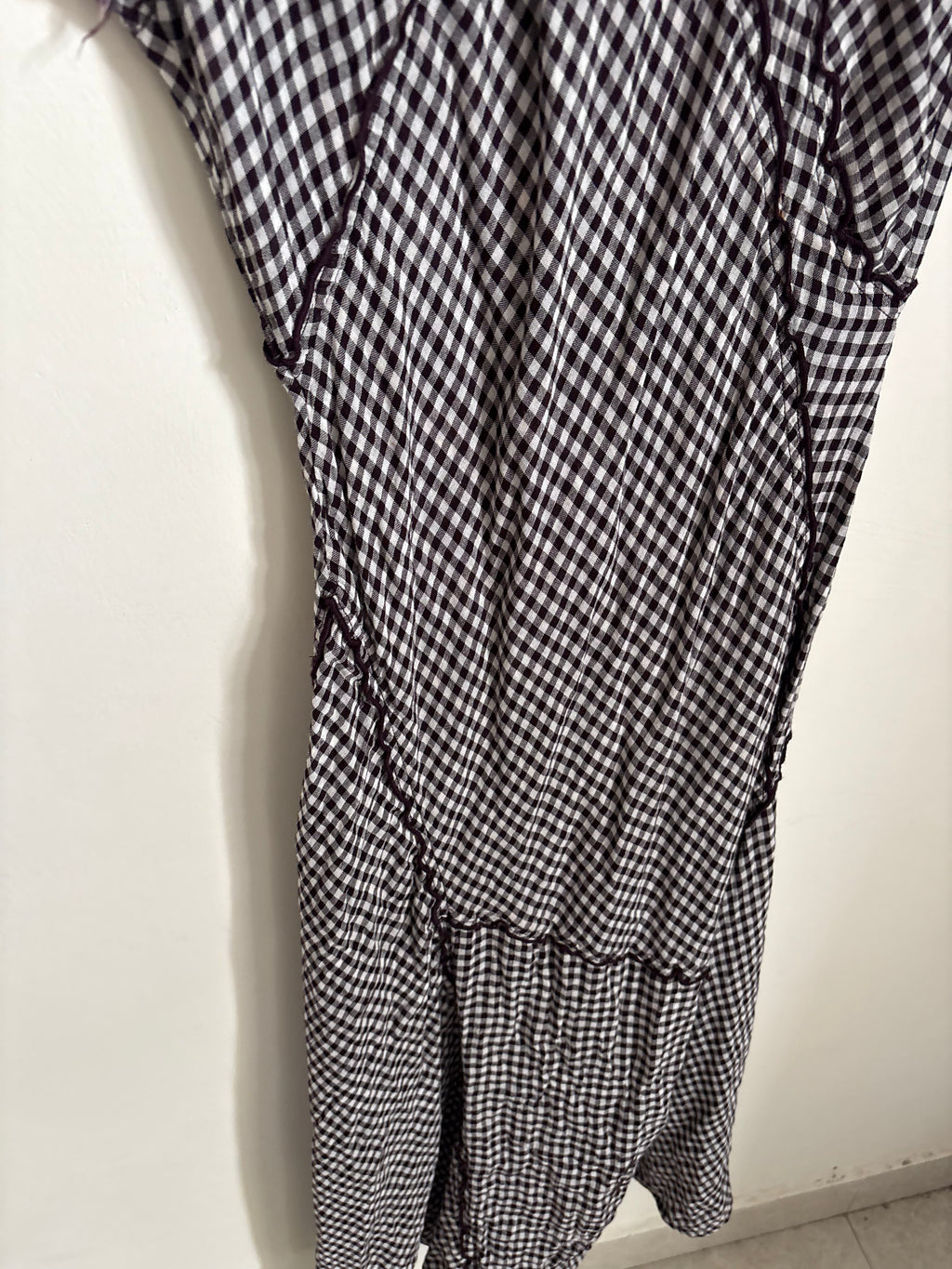 BIMBA Y LOLA  DARK BROWN CHECKED PATCHWORK DRESS WITH RAW-EDGE DETAILING S