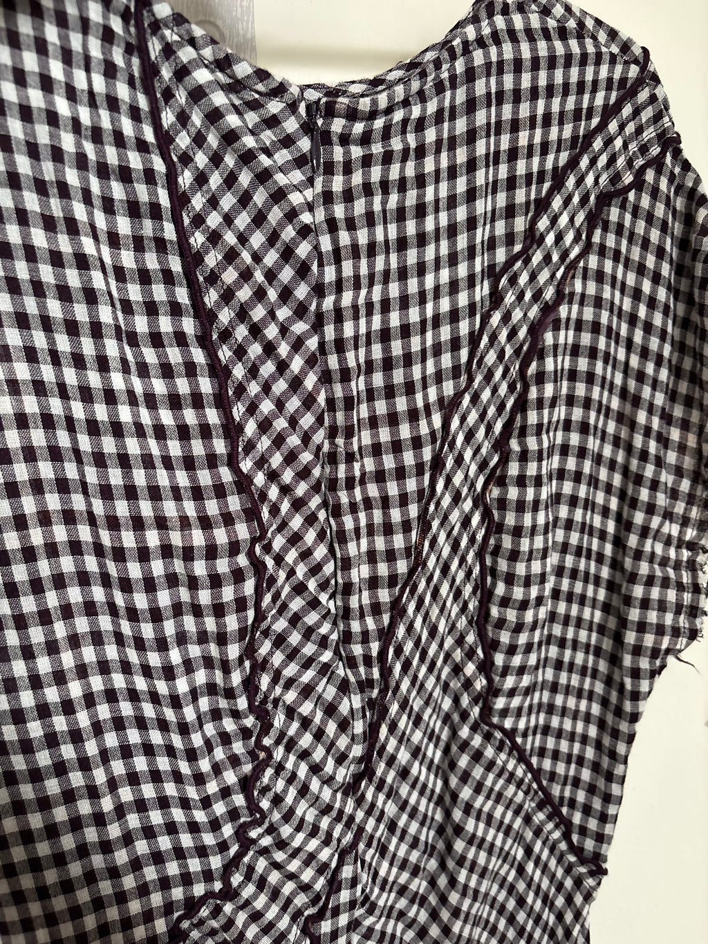 BIMBA Y LOLA  DARK BROWN CHECKED PATCHWORK DRESS WITH RAW-EDGE DETAILING S