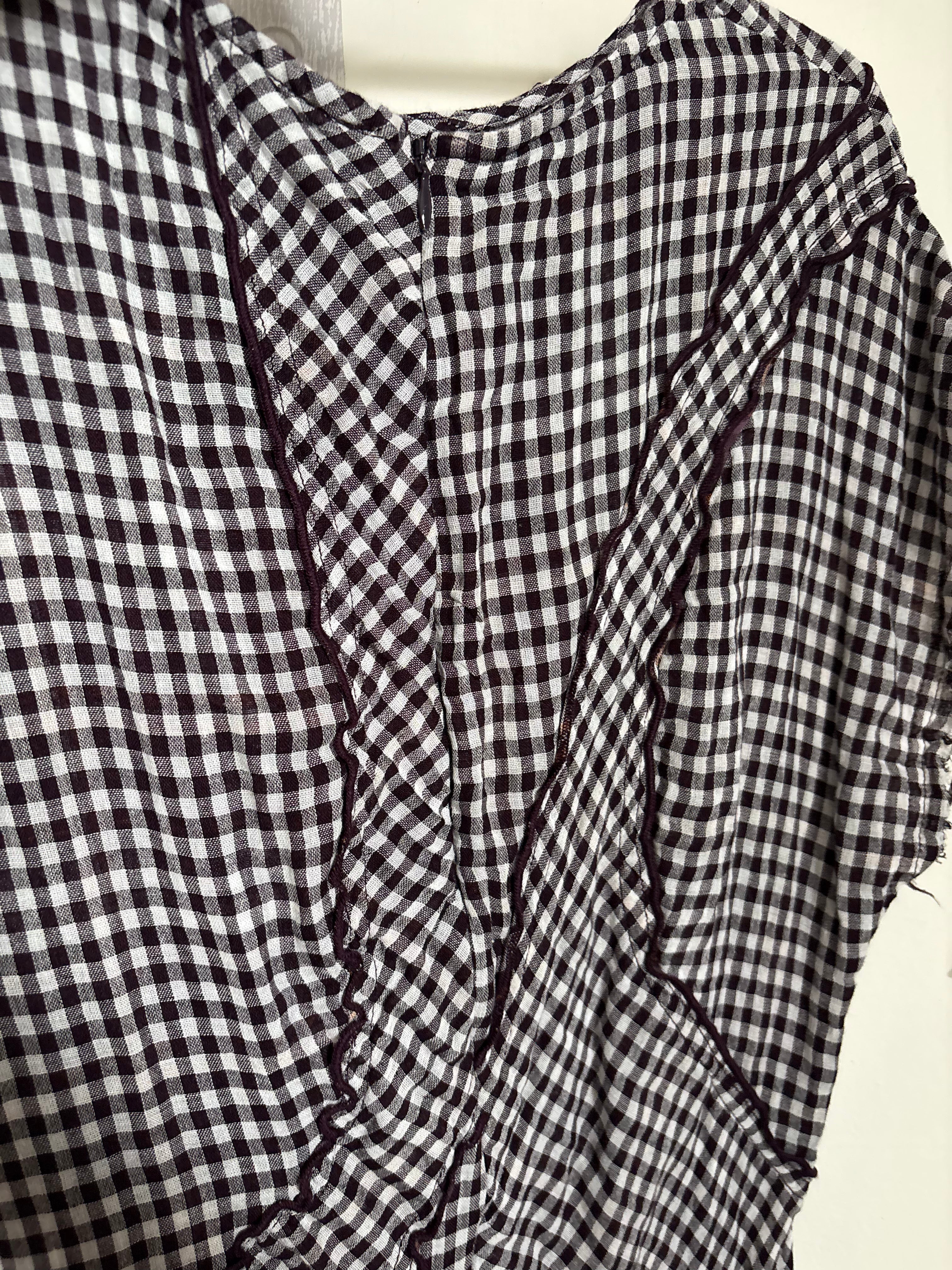 BIMBA Y LOLA  DARK BROWN CHECKED PATCHWORK DRESS WITH RAW-EDGE DETAILING S
