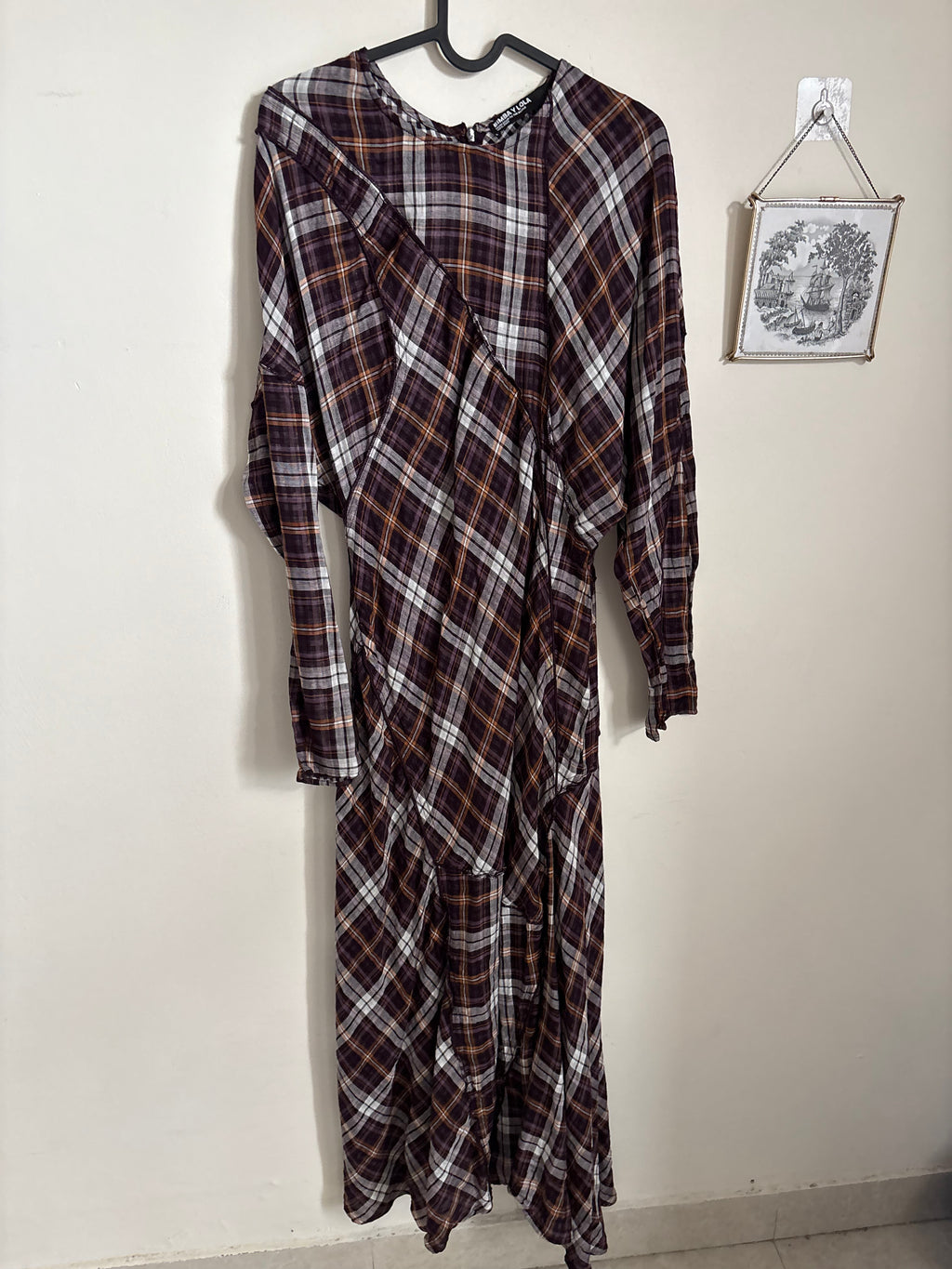 BIMBA Y LOLA GARNET CHECKED PATCHWORK DRESS WITH BATWING SLEEVES M