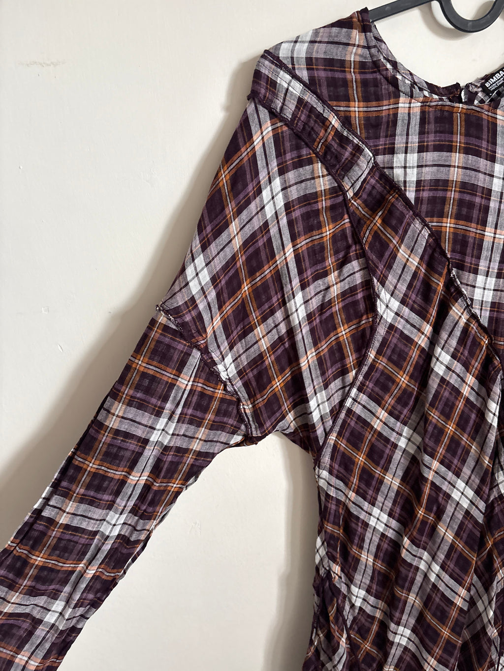 BIMBA Y LOLA GARNET CHECKED PATCHWORK DRESS WITH BATWING SLEEVES M