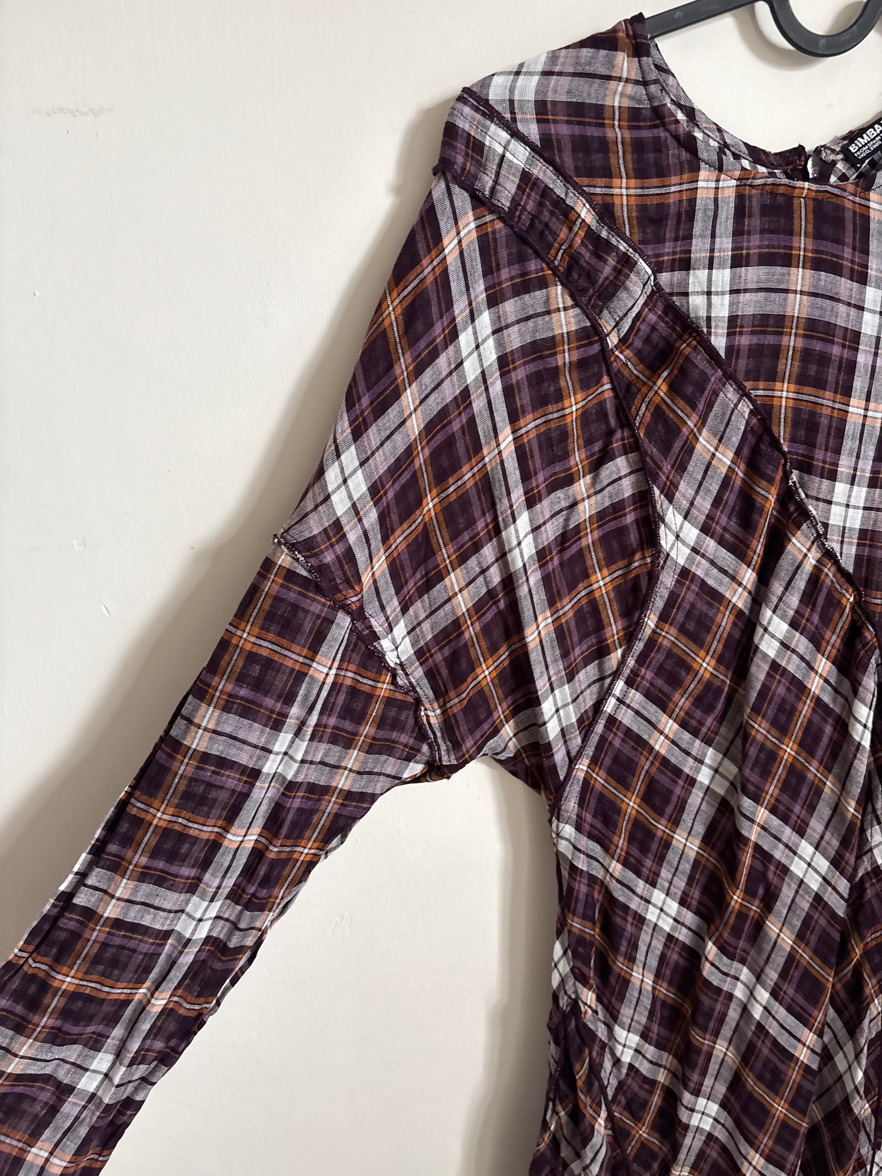 BIMBA Y LOLA GARNET CHECKED PATCHWORK DRESS WITH BATWING SLEEVES M