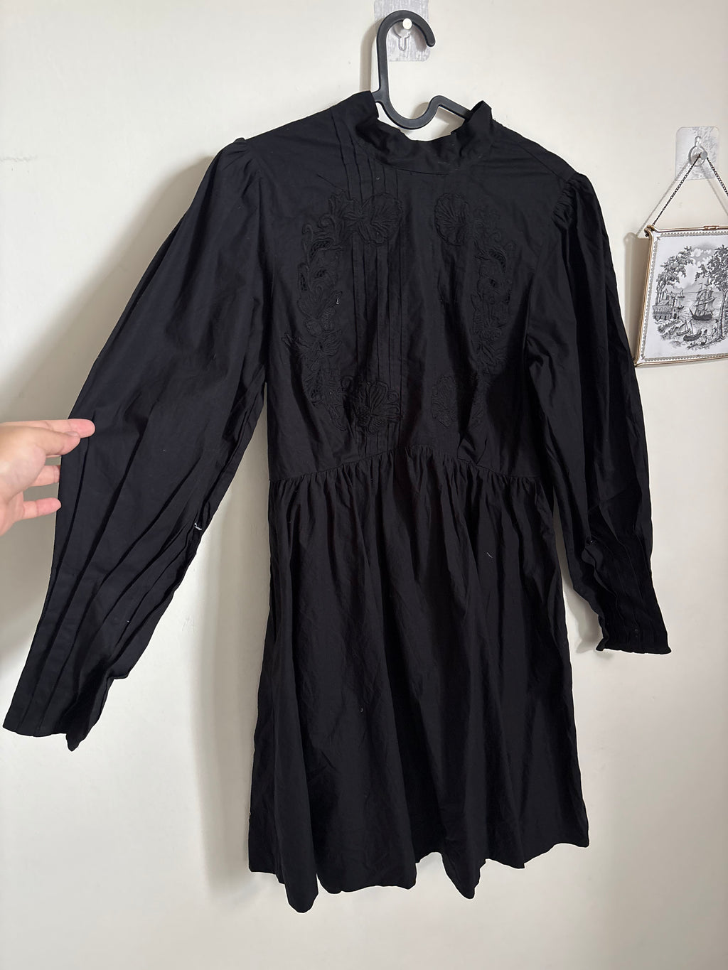 HAPPYXNATURE BLACK EMBROIDERED DRESS S