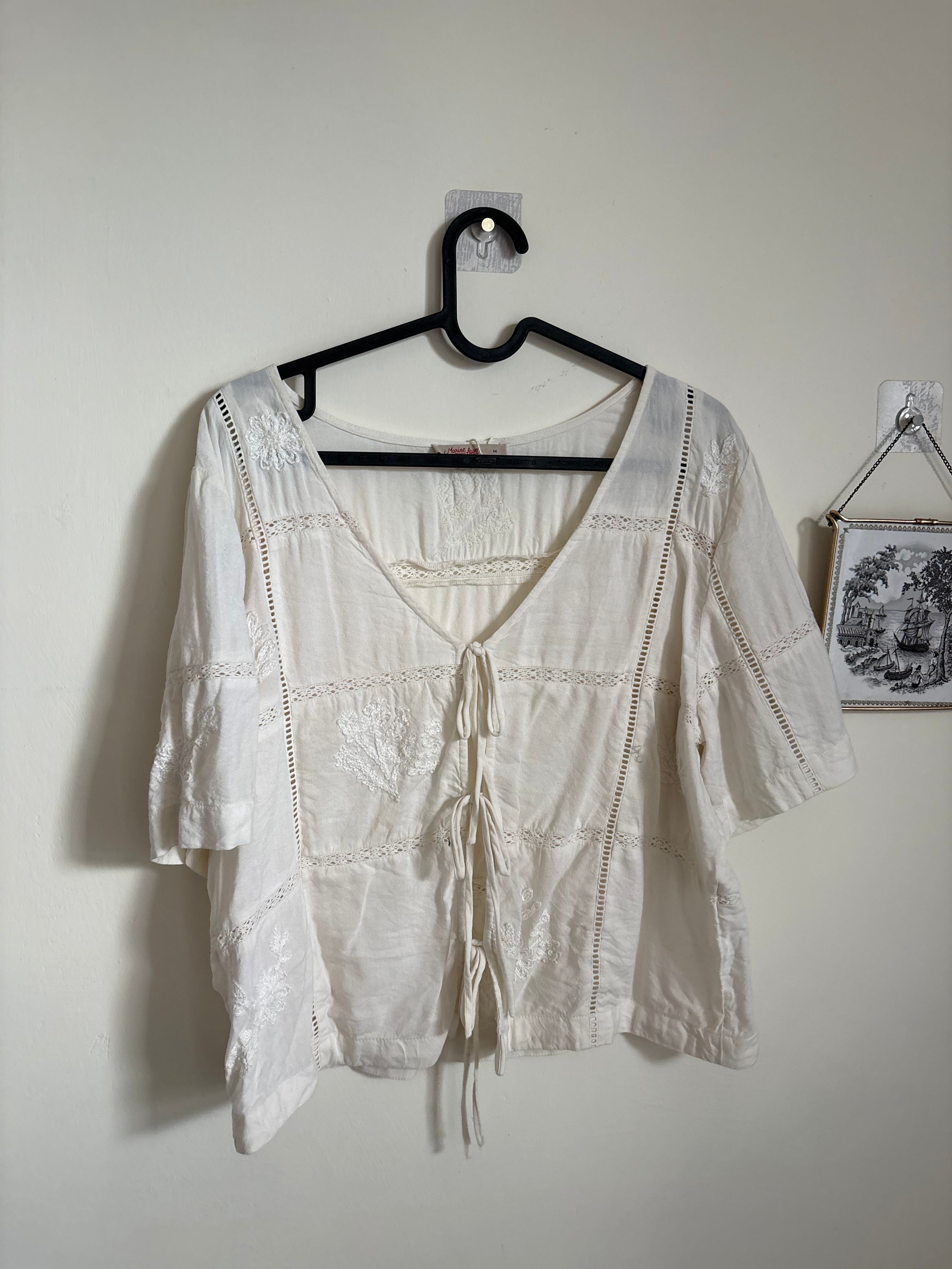 Marella Embroidered Detail Tie Front Top Marine Layer M