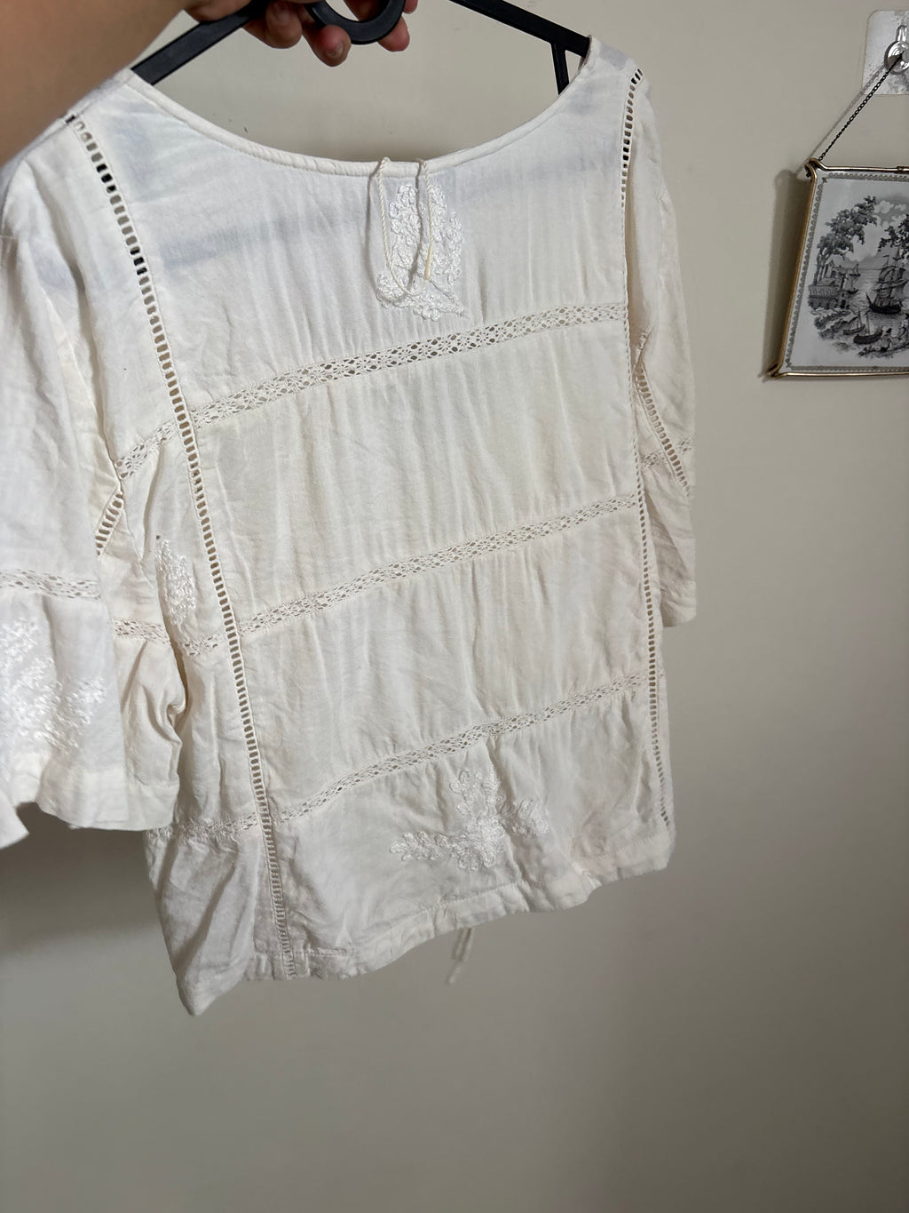 Marella Embroidered Detail Tie Front Top Marine Layer M