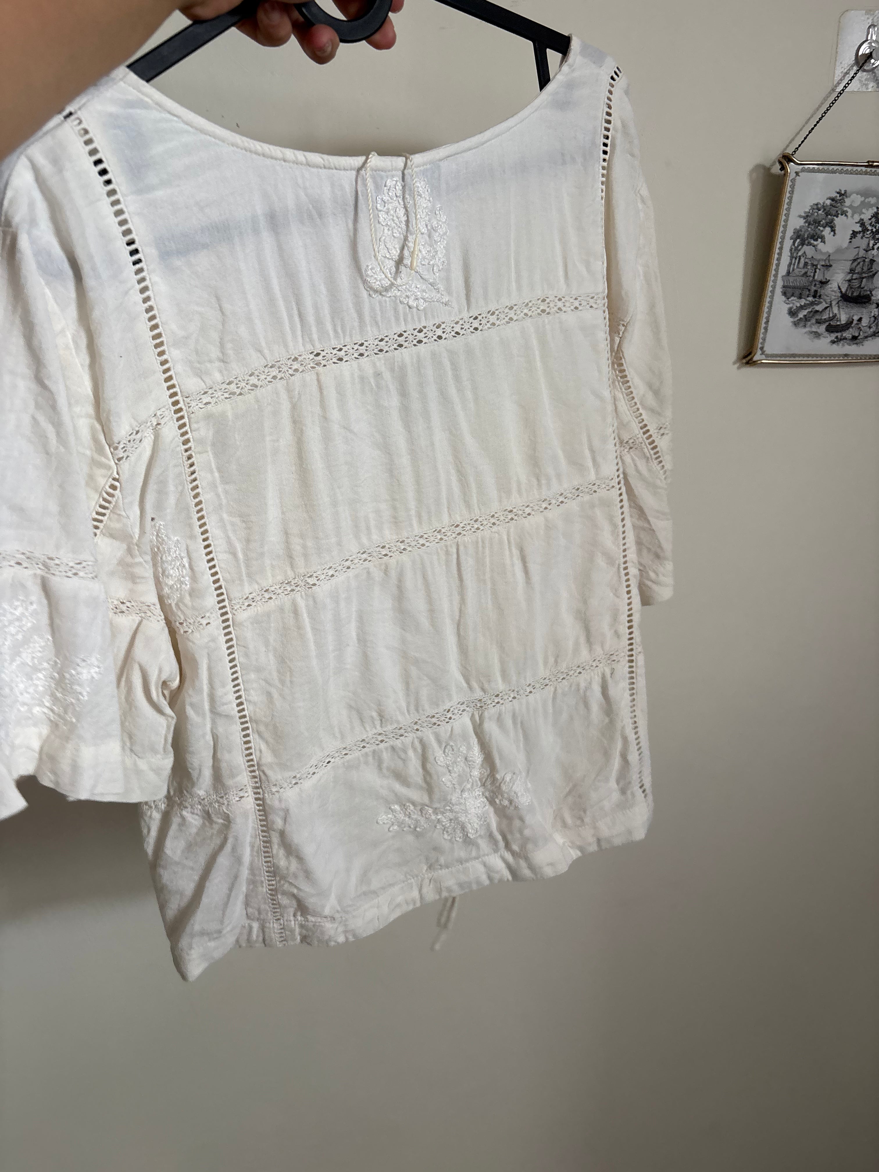 Marella Embroidered Detail Tie Front Top Marine Layer M