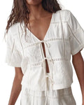 Marella Embroidered Detail Tie Front Top Marine Layer M