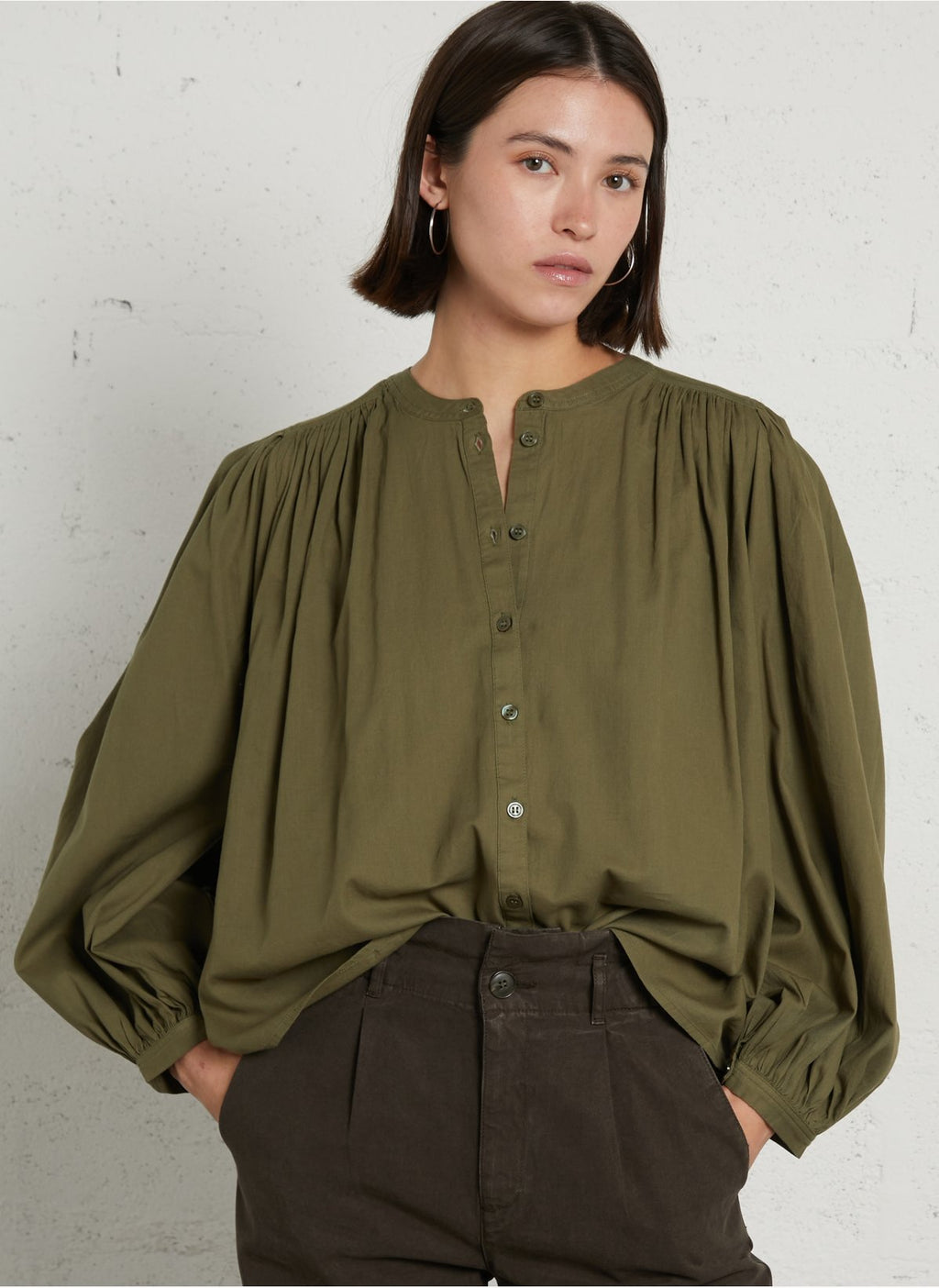 Des Petits Hauts Loose-fit cotton round-neck blouse - Green – RONNIE S