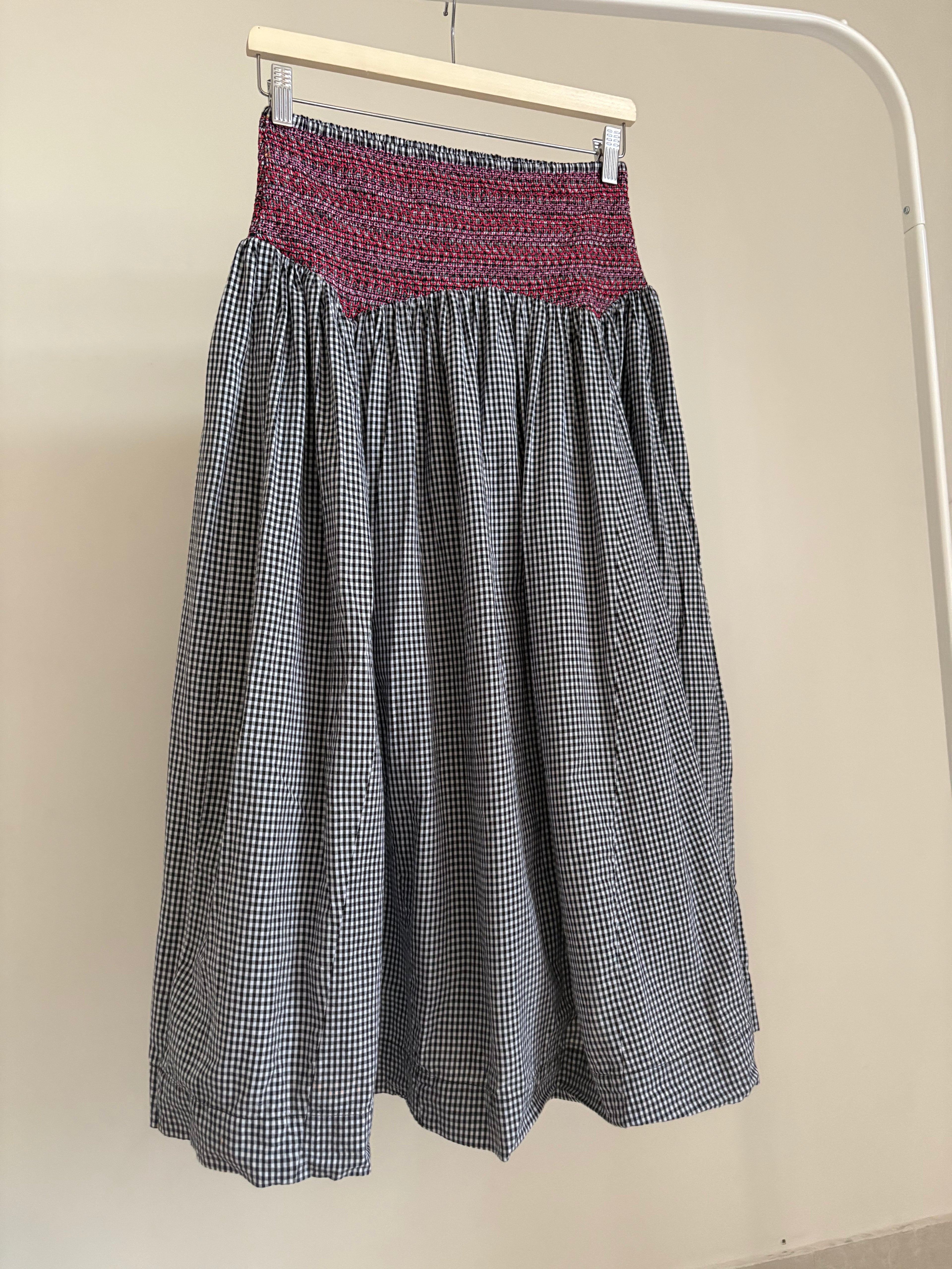Damson madder shirred check skirt Uk10