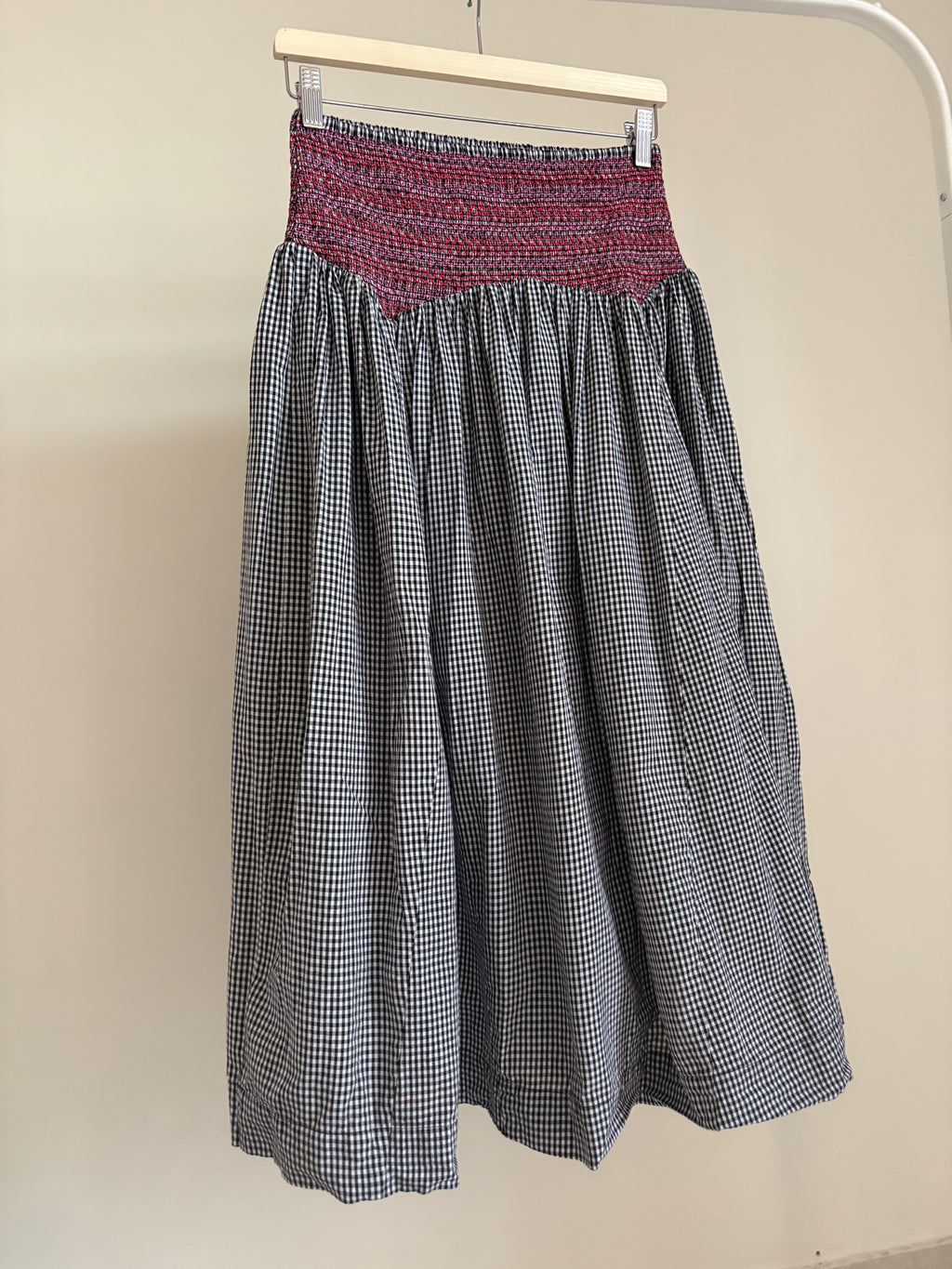 Damson madder shirred check skirt Uk10