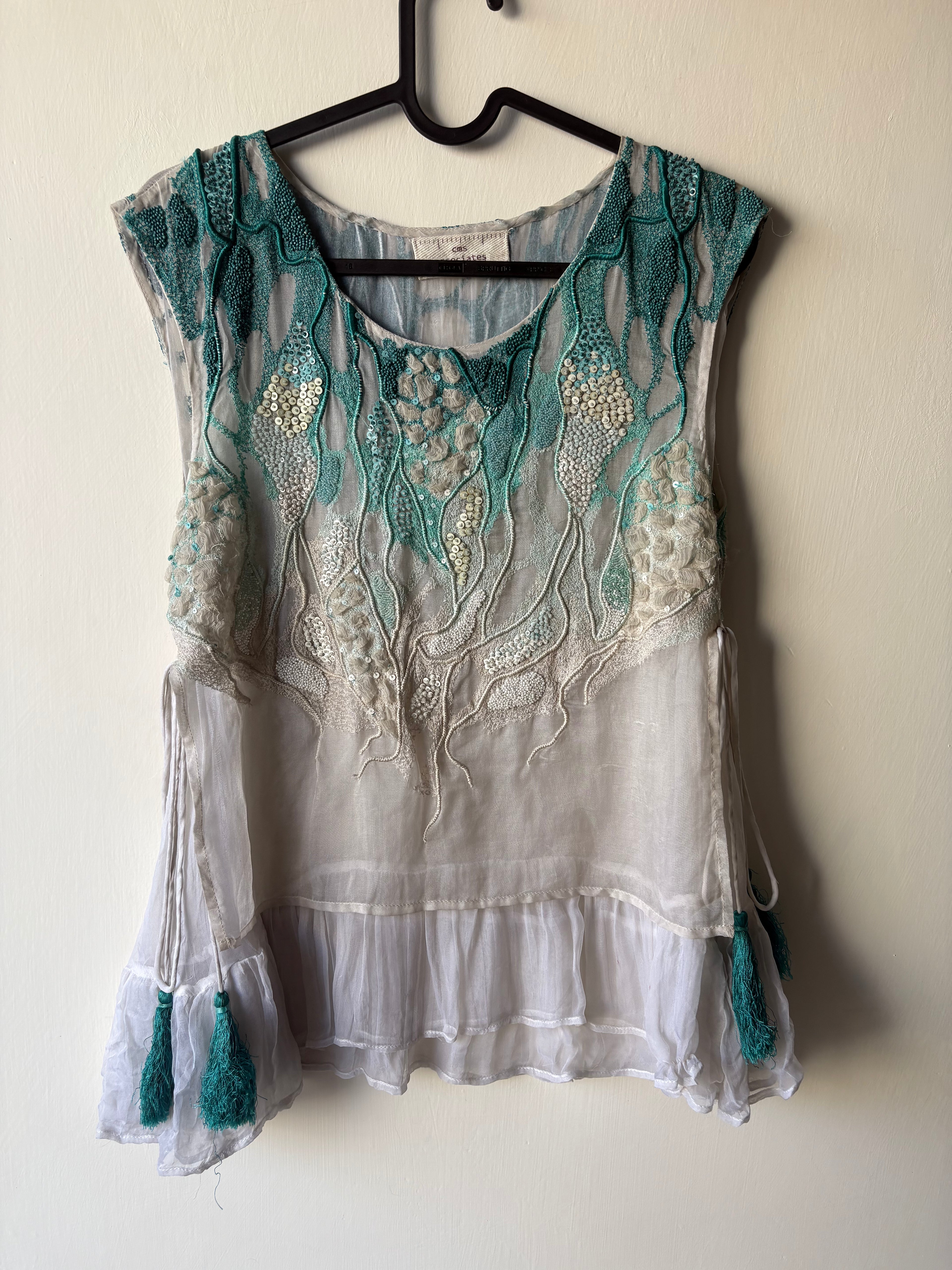 BLUE CORAL BEADED TOP XS