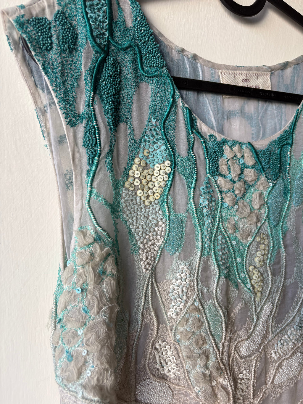 BLUE CORAL BEADED TOP XS