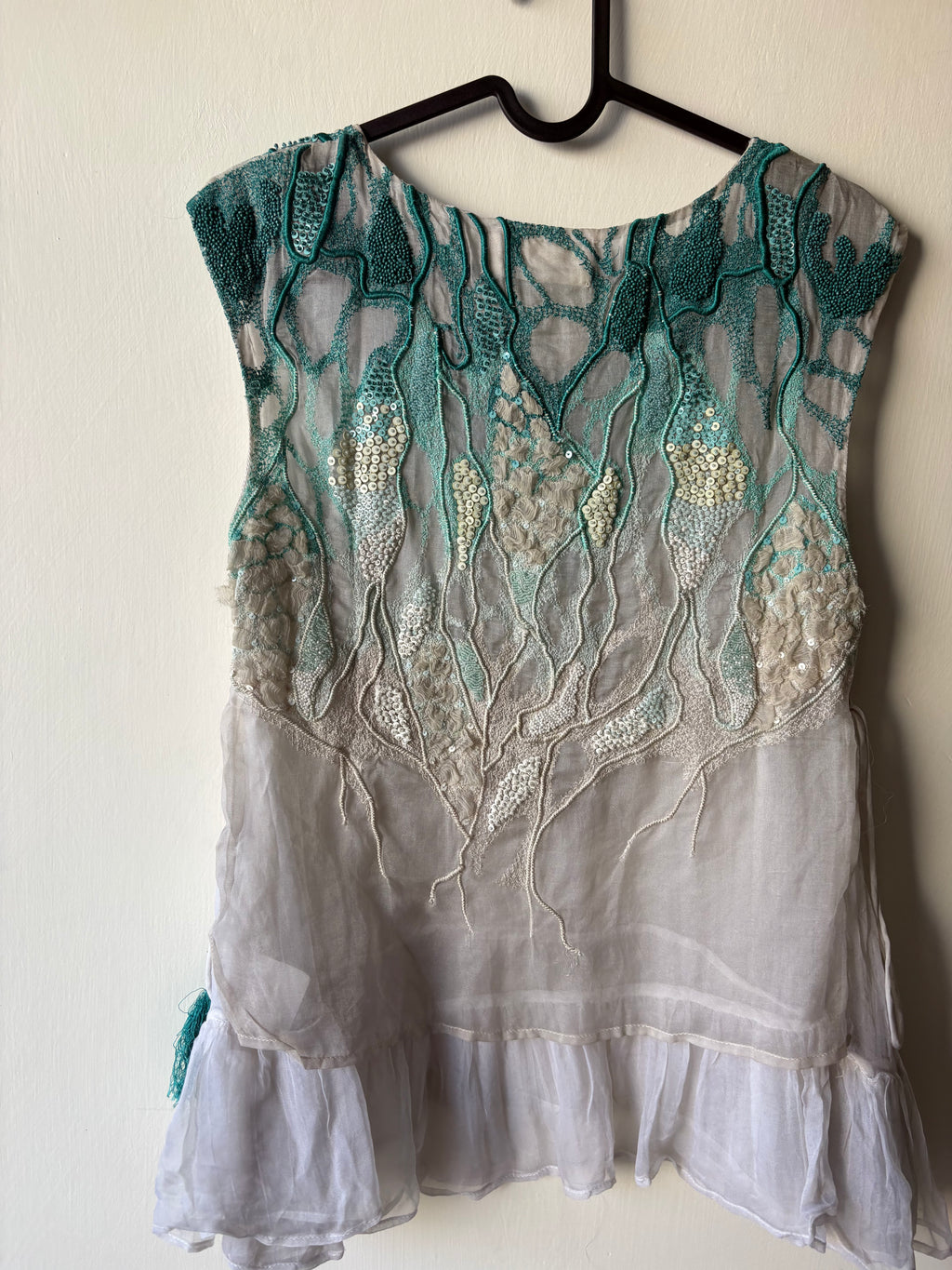 BLUE CORAL BEADED TOP XS