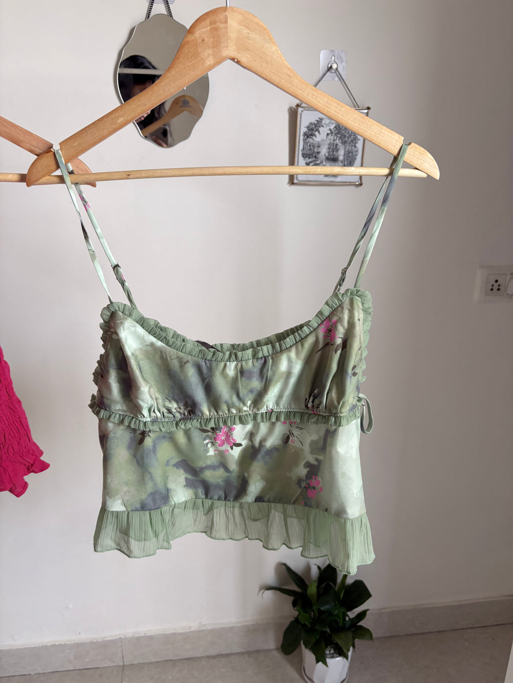 Anthropologie Silky Ruffle Crop Babydoll Cami L