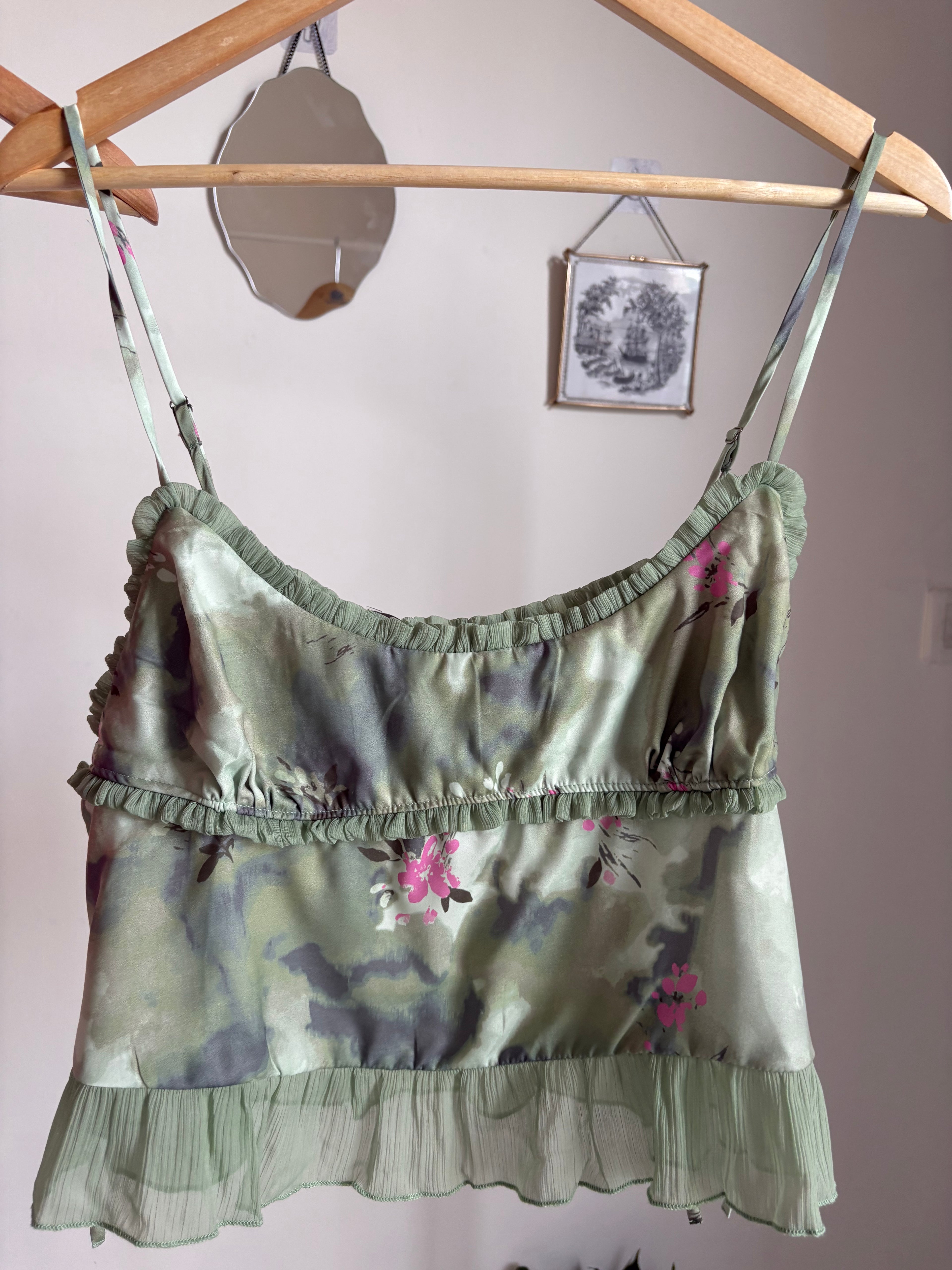 Anthropologie Silky Ruffle Crop Babydoll Cami L
